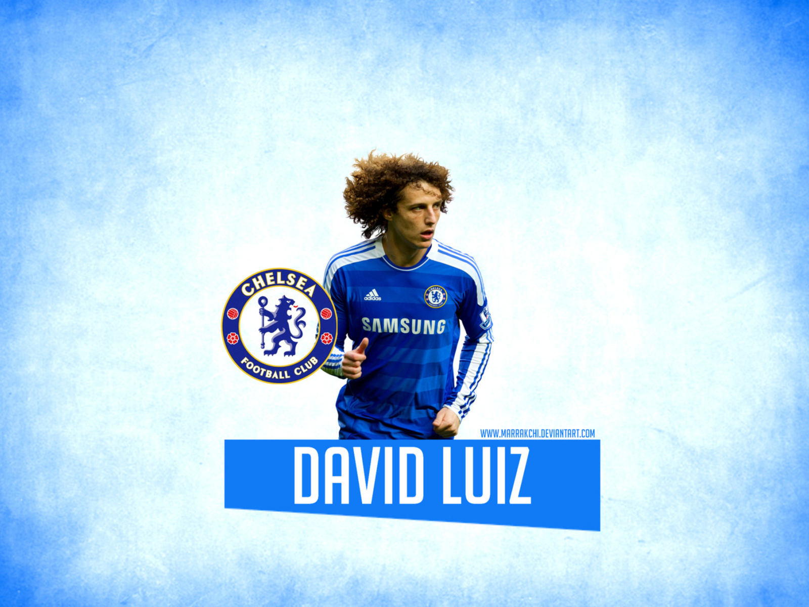 Челси Давид Луис на синем фоне