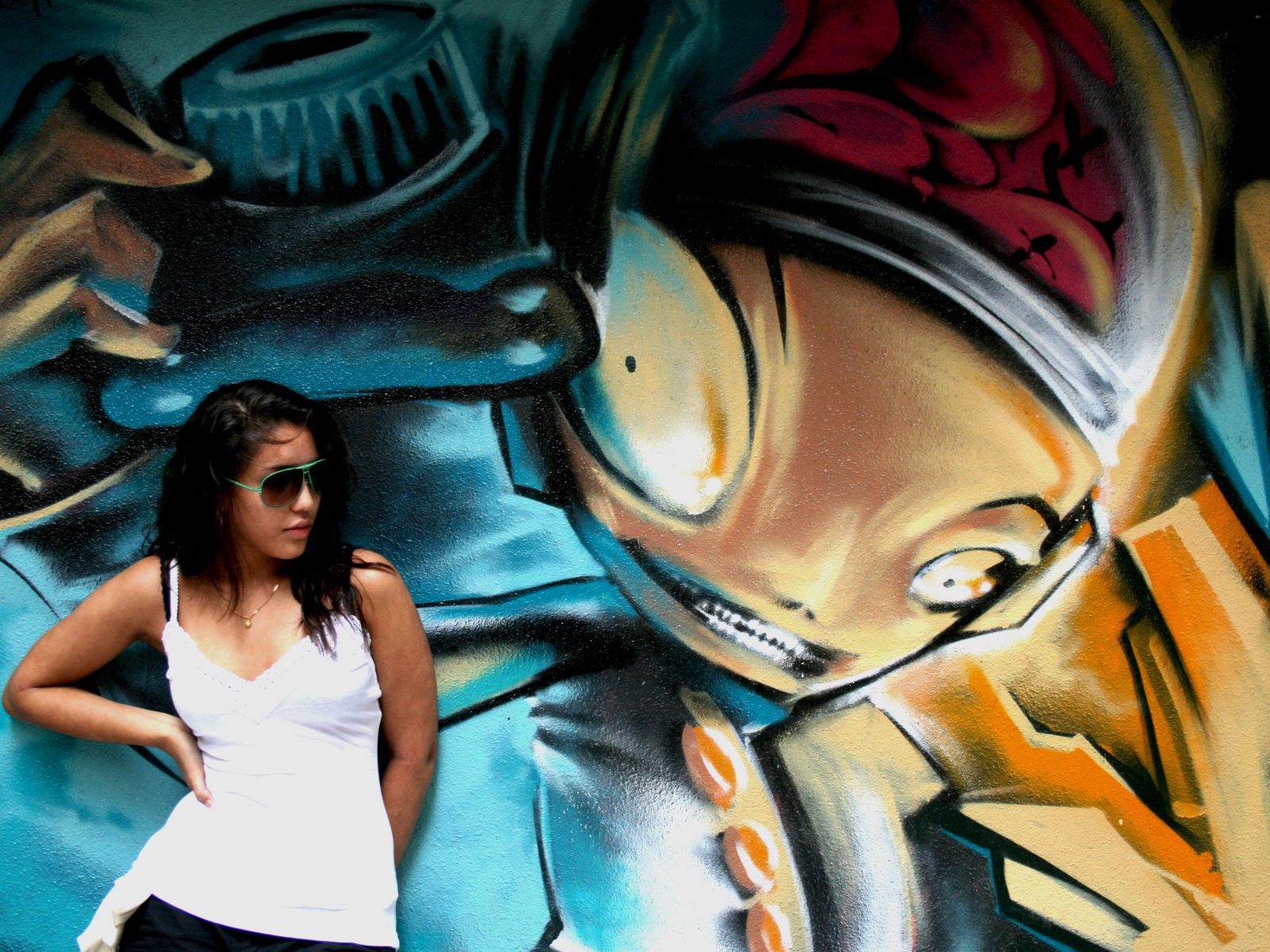 Pretty girl and colorful graffiti