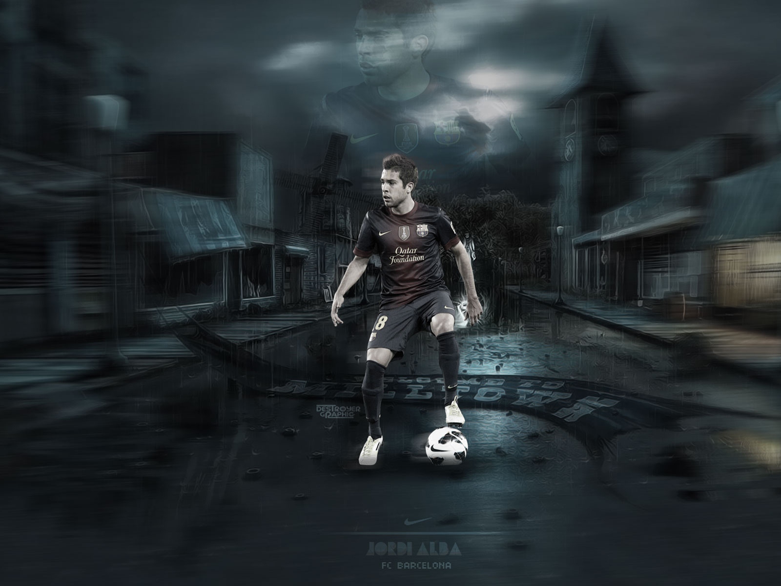 Игрок Барселоны Хорди Альба на темных улицах