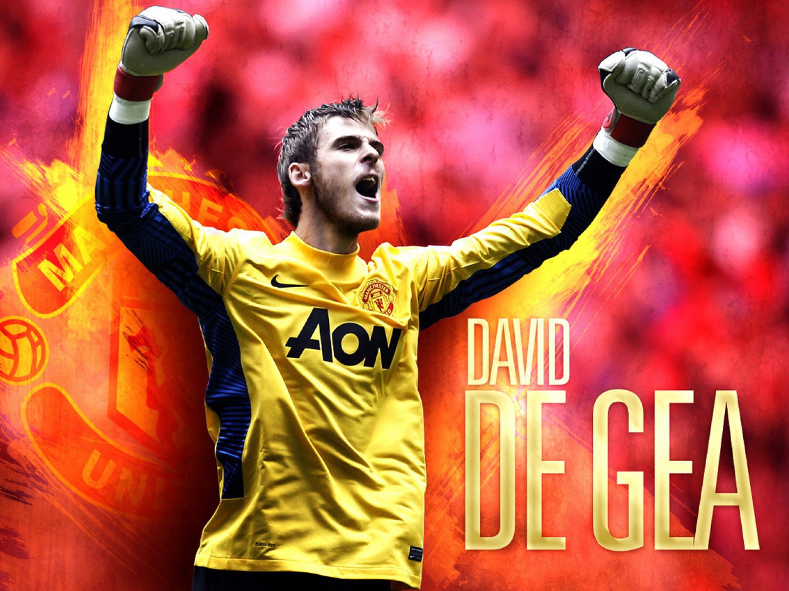 Игрок Манчестер Юнайтед Дэвид Де Хеа на красном фоне