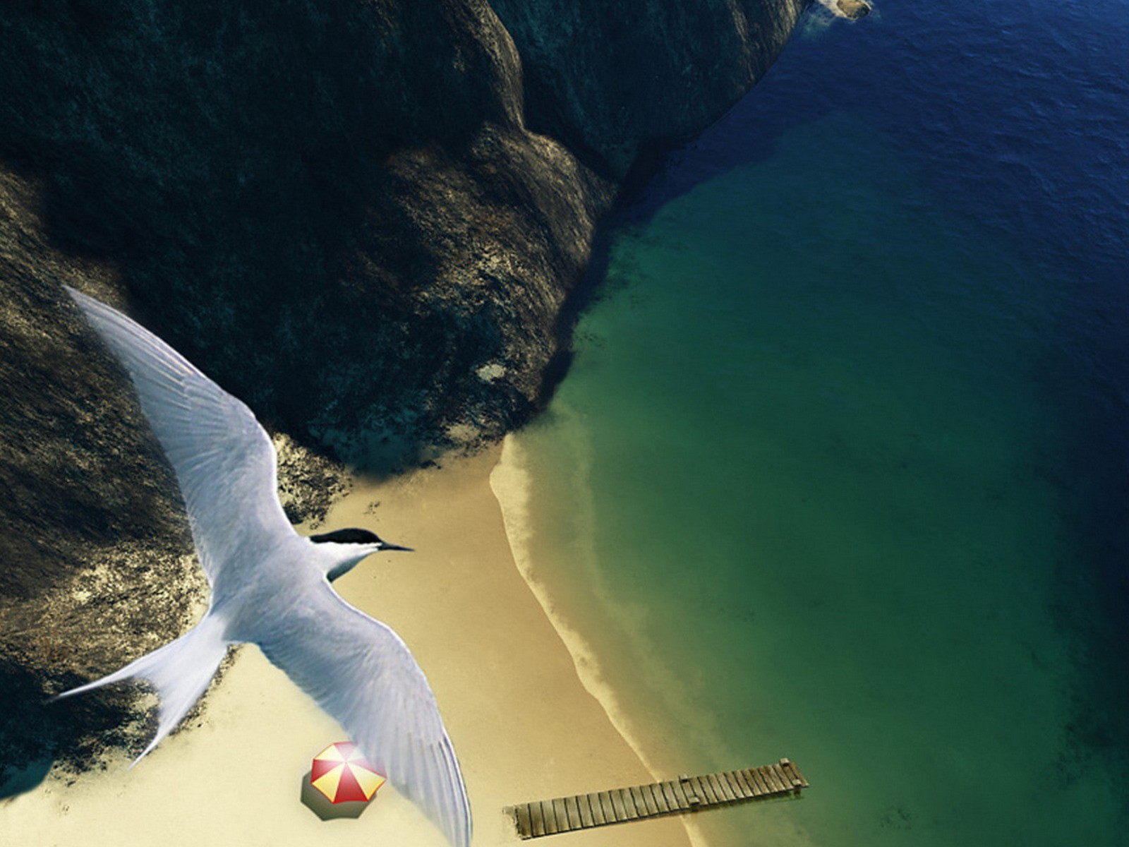 Вид на пляж с высоты птичьего полета