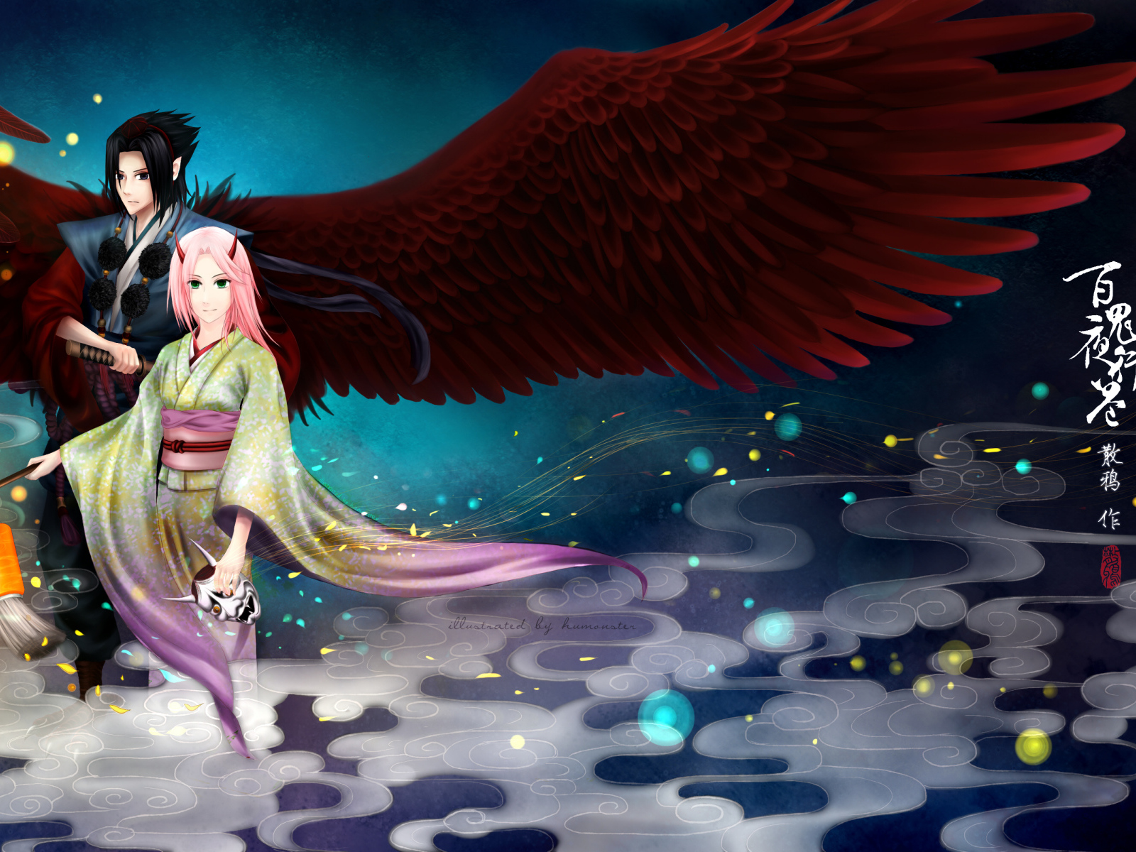 Парень с крыльями и девушка с рогами