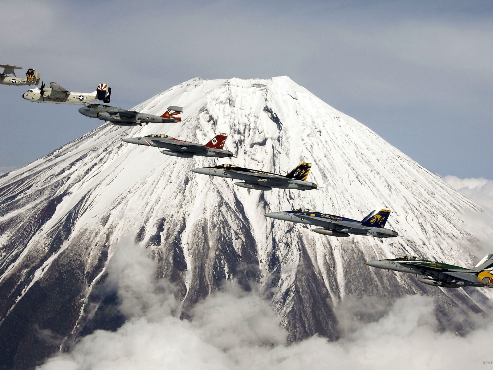 Самолеты на фоне вулкана