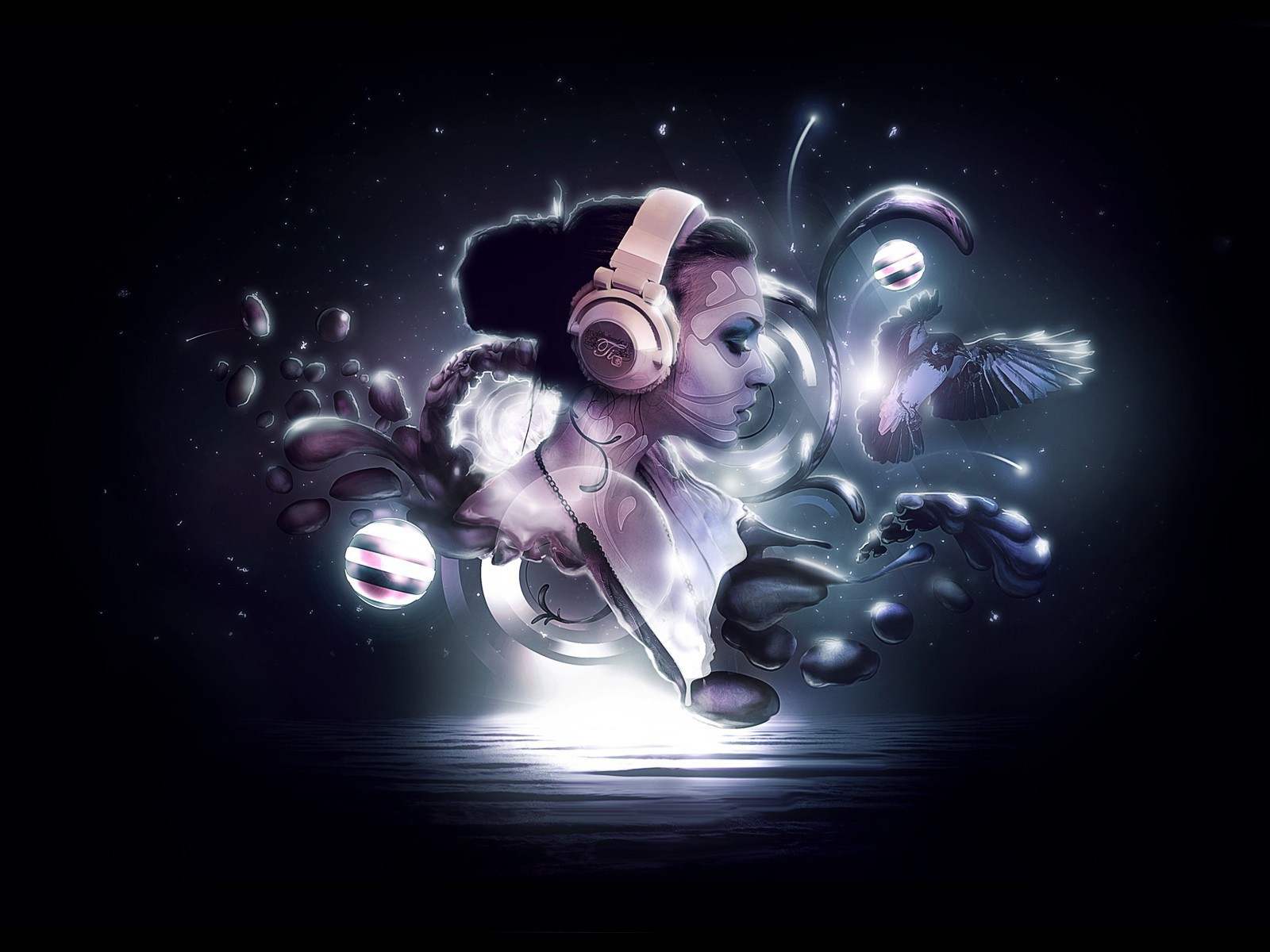 Наушники и птица