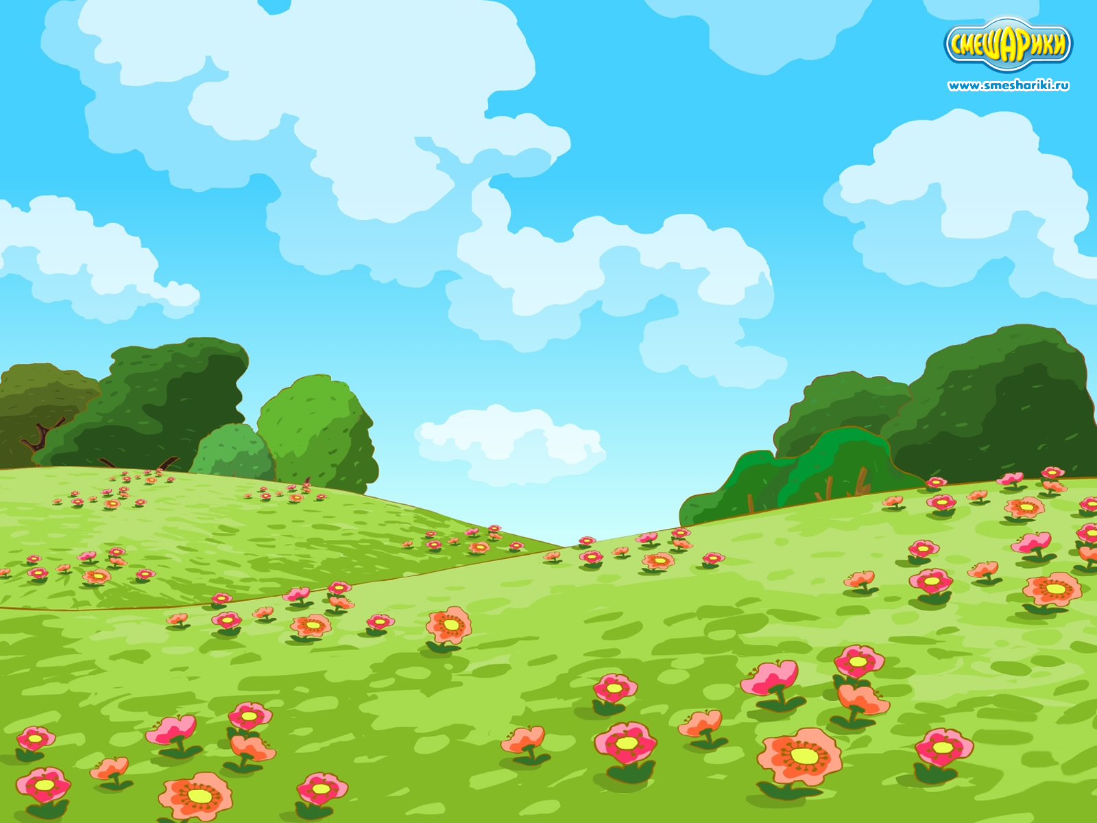 Flower meadow in the cartoon Kikoriki