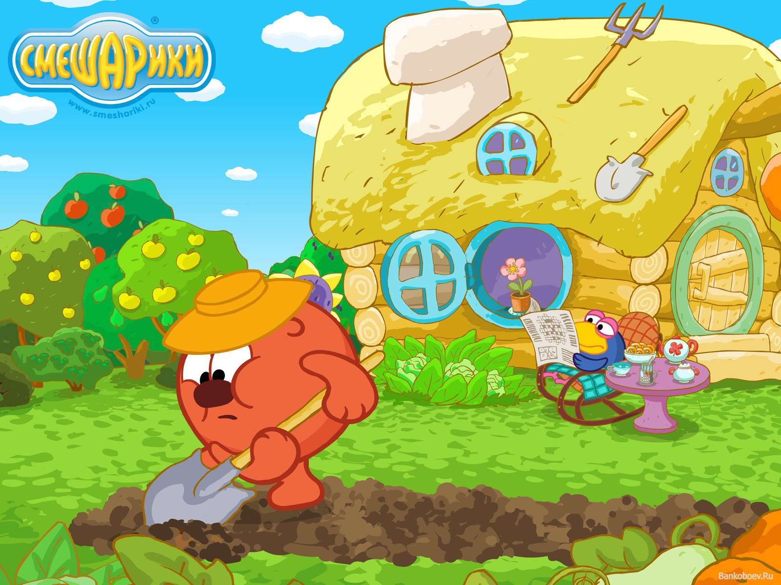 Копатыч в огороде в мультфильме Смешарики