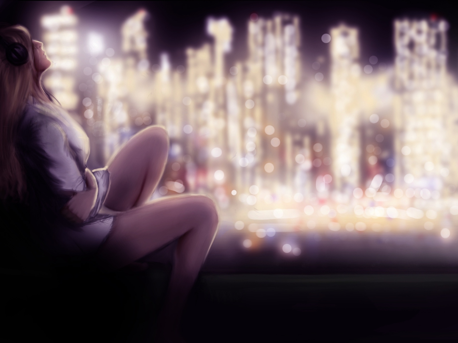 Девушка у ночного окна