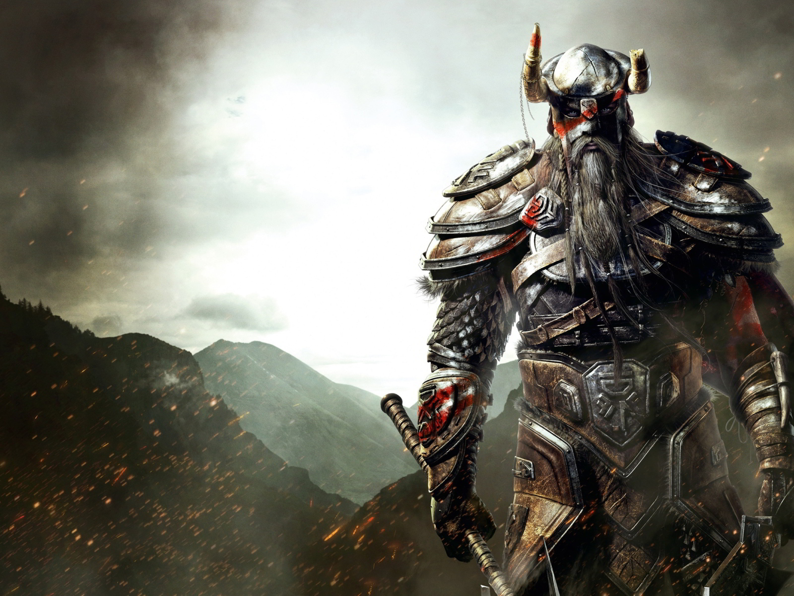 Викинг на фоне гор