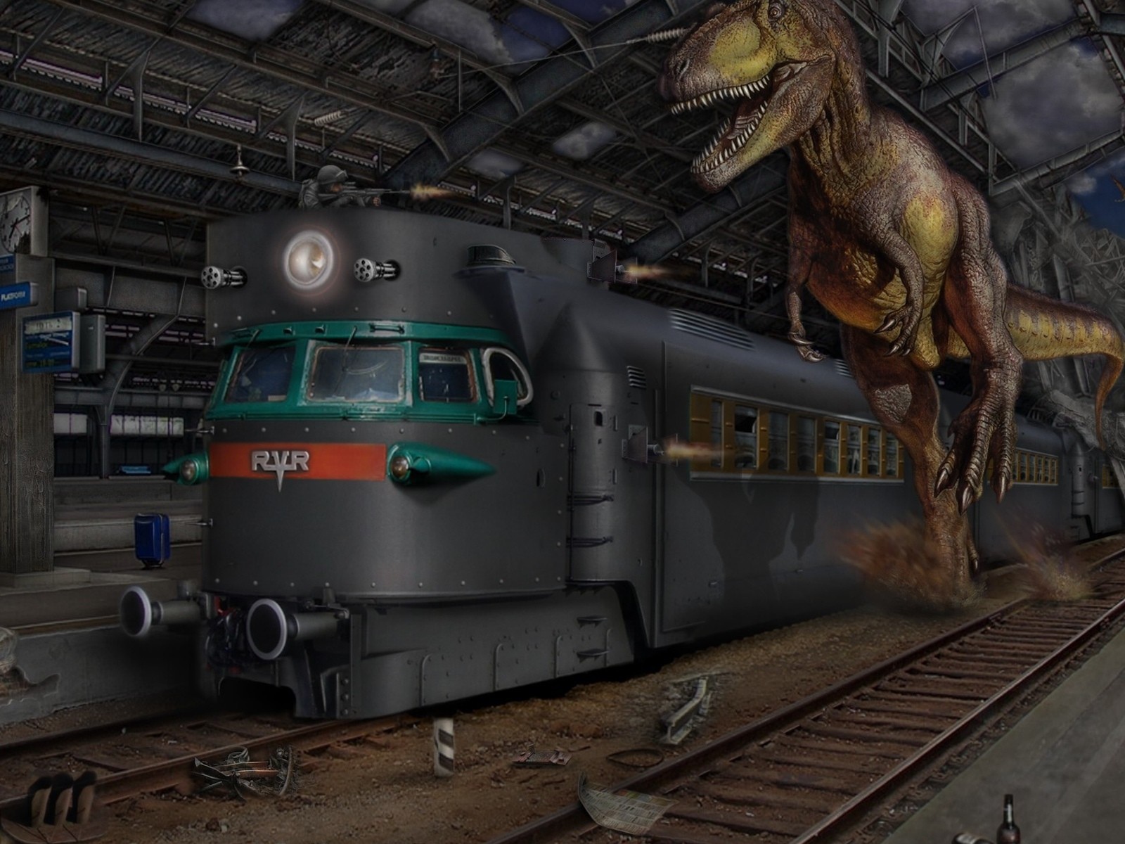 Динозавр обгоняет поезд