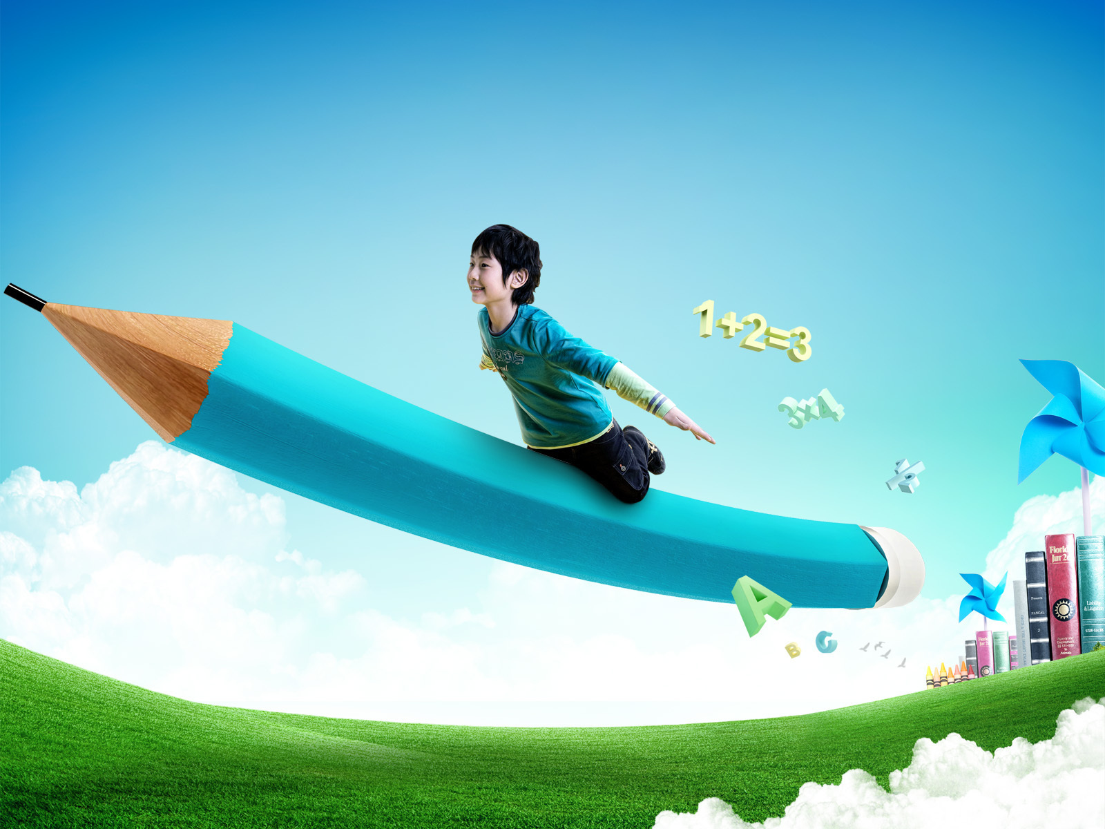 Школьник на карандаше в День знаний 1 сентября