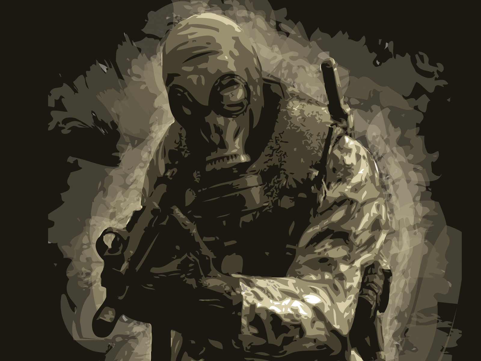 Soldier in gas mask