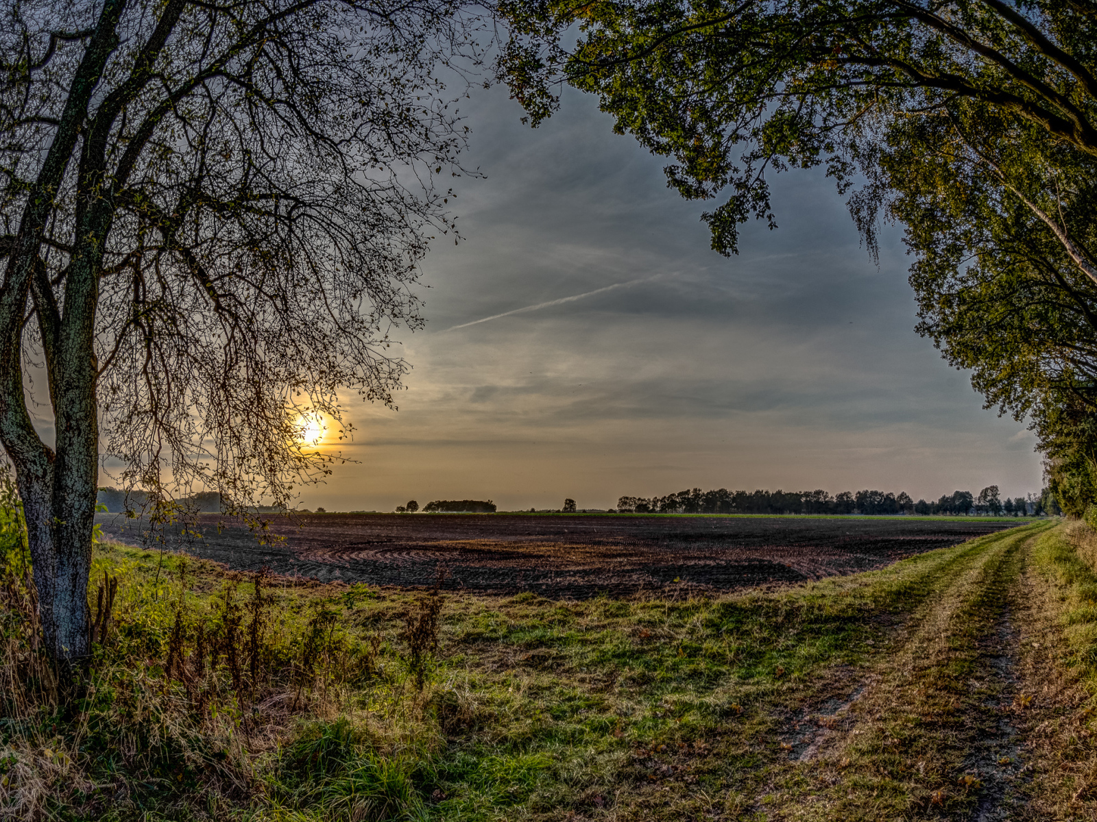 Убранное поле перед закатом