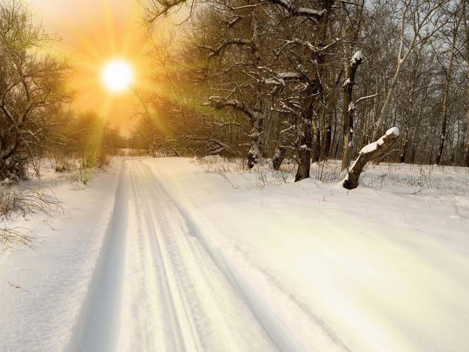 Закат на зимней дороге