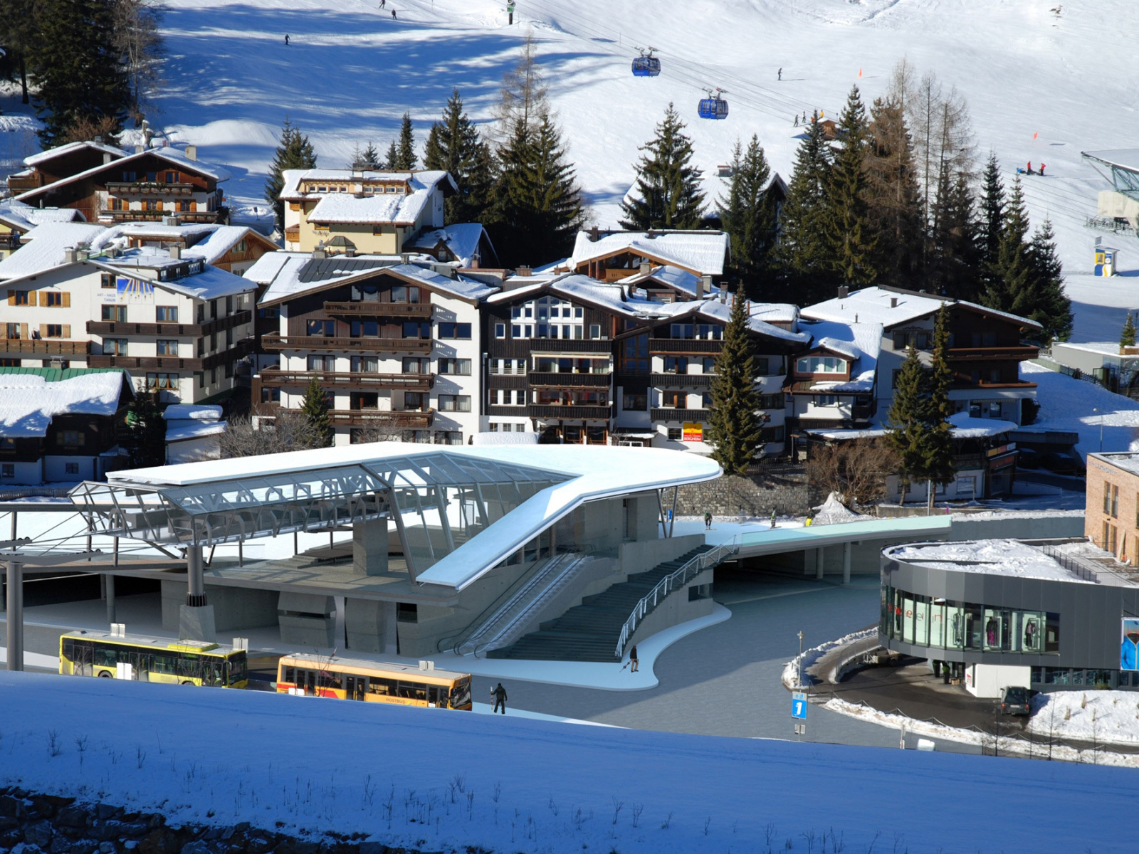 Городские здания на горнолыжном курорте Сант Антон, Австрия