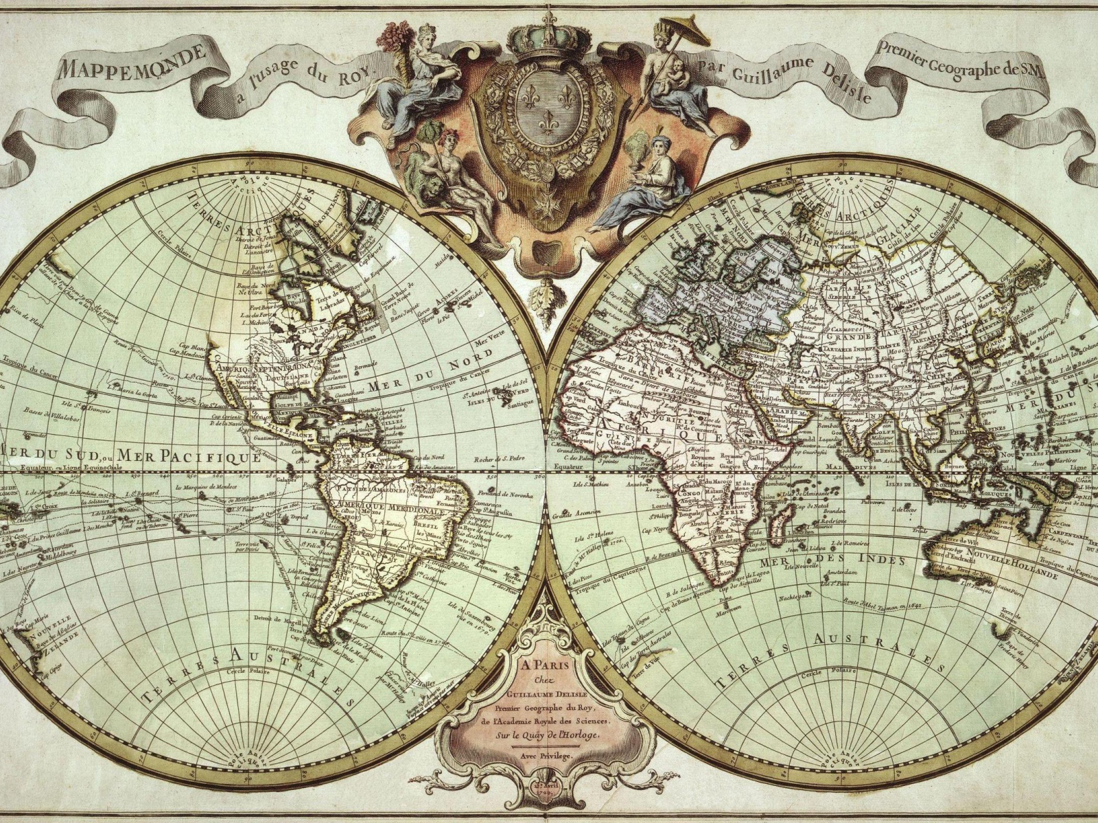 Красивая старинная карта Мира