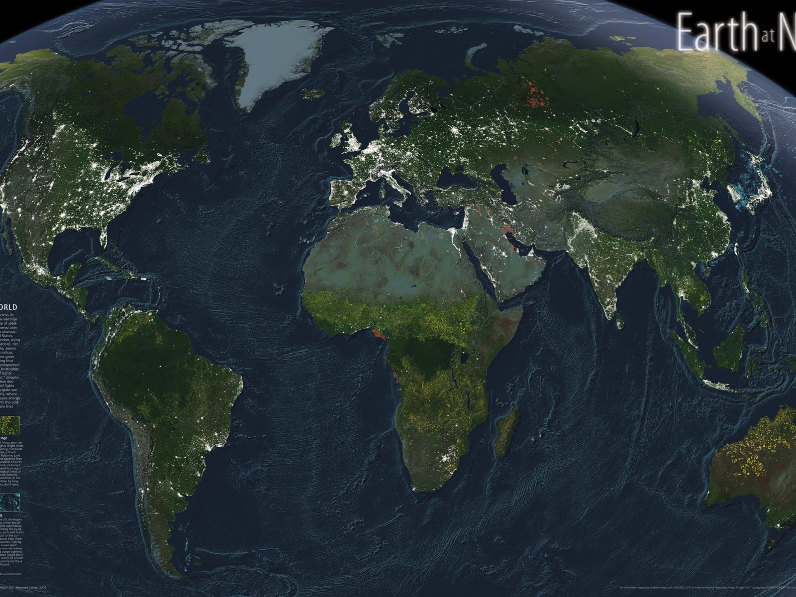 Карта Земной поверхности ночью