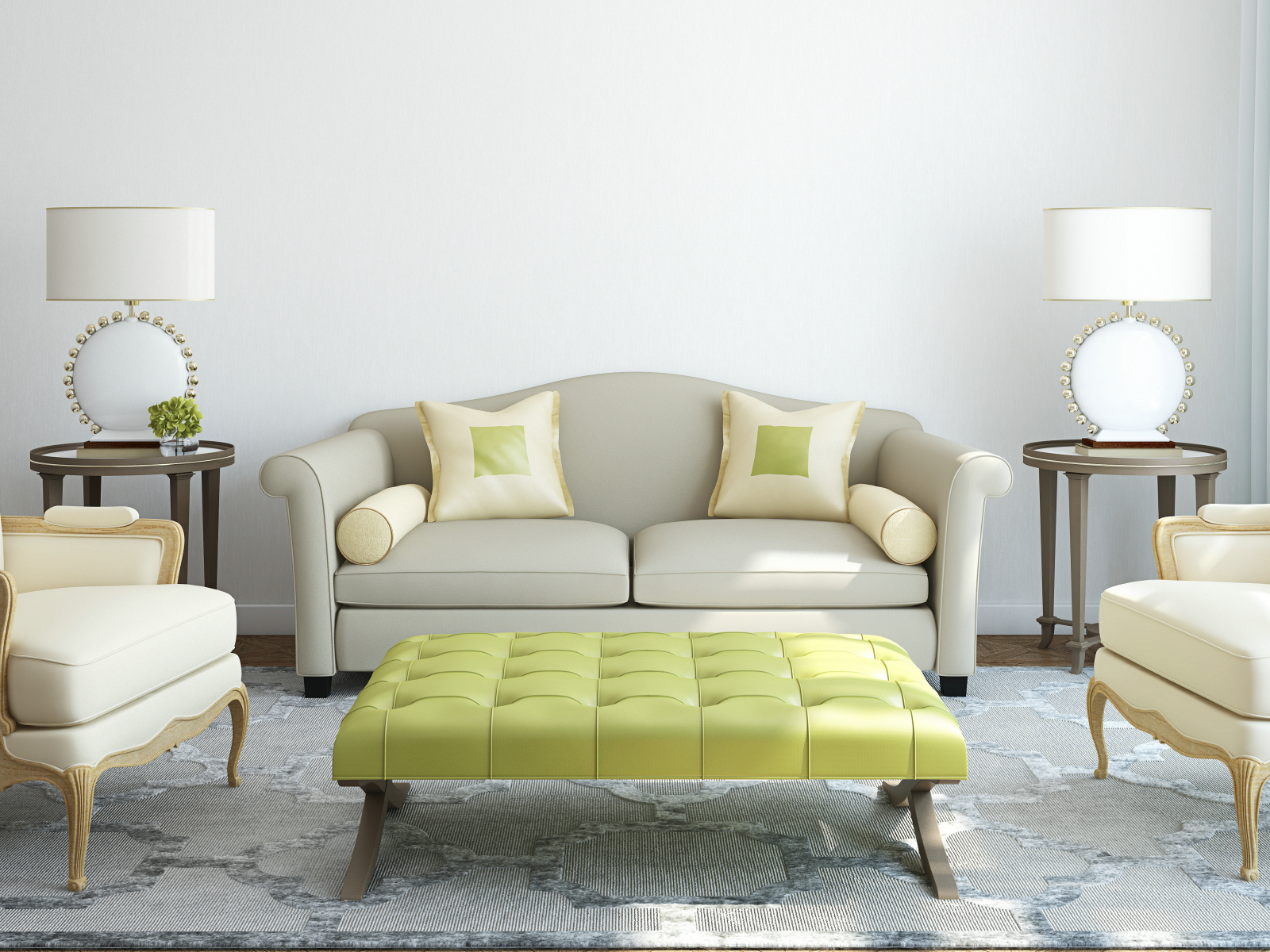 Серо белый тон гостиной