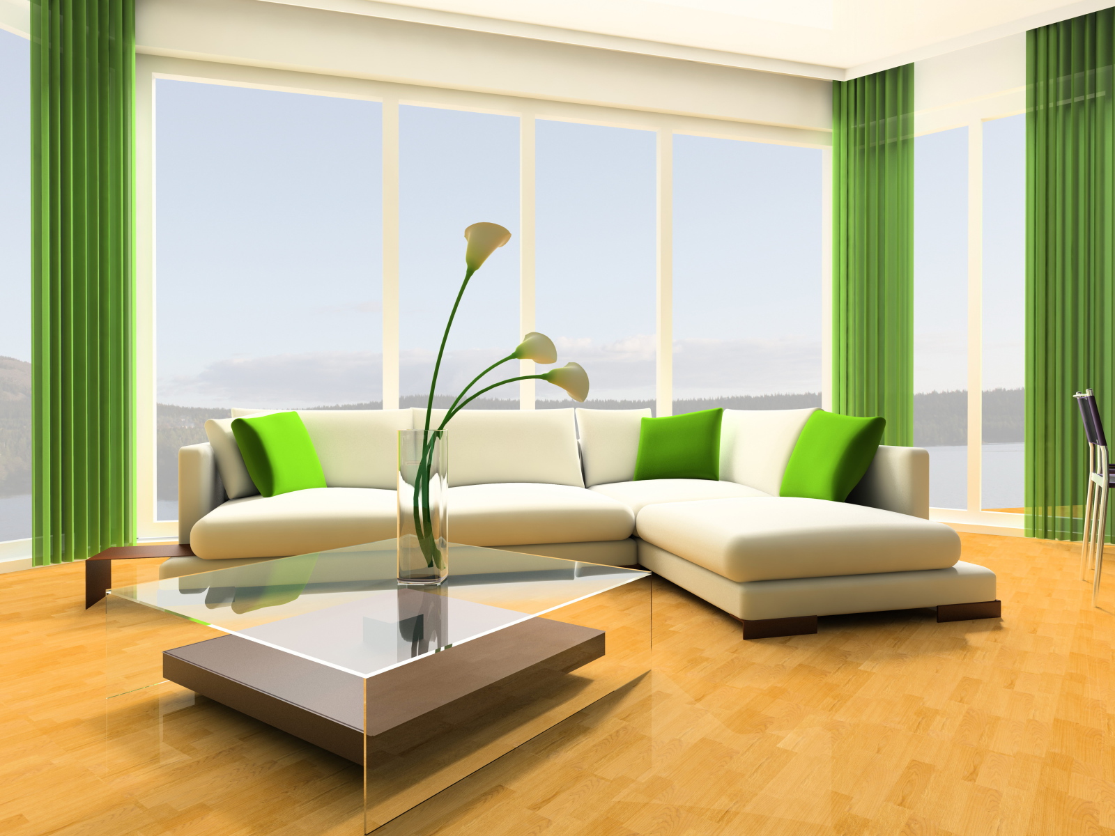 Зеленые тона в оформлении гостиной