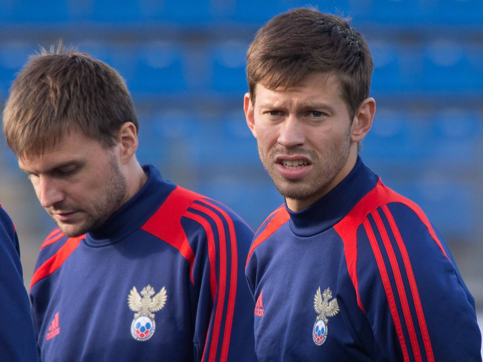 Нападающий сборной России Федор Смолов на тренировке