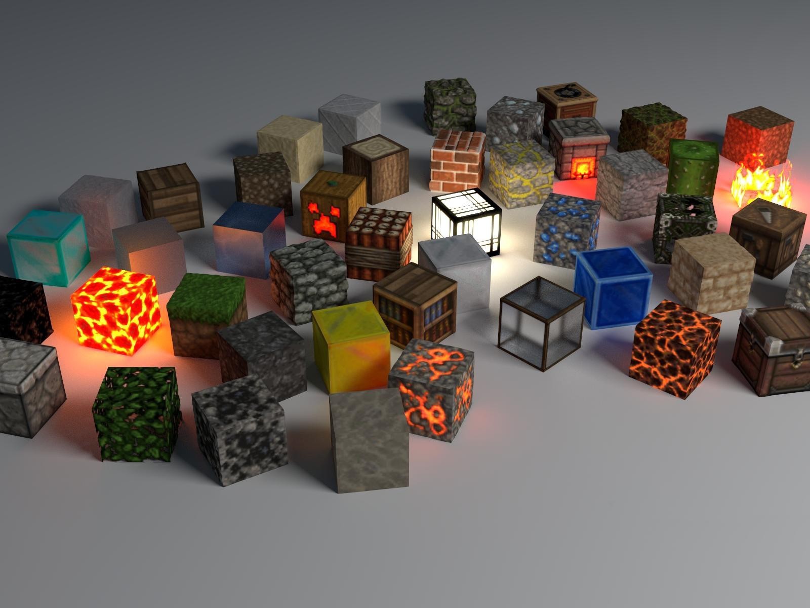 Кубы на серой поверхности в стиле Minecraft