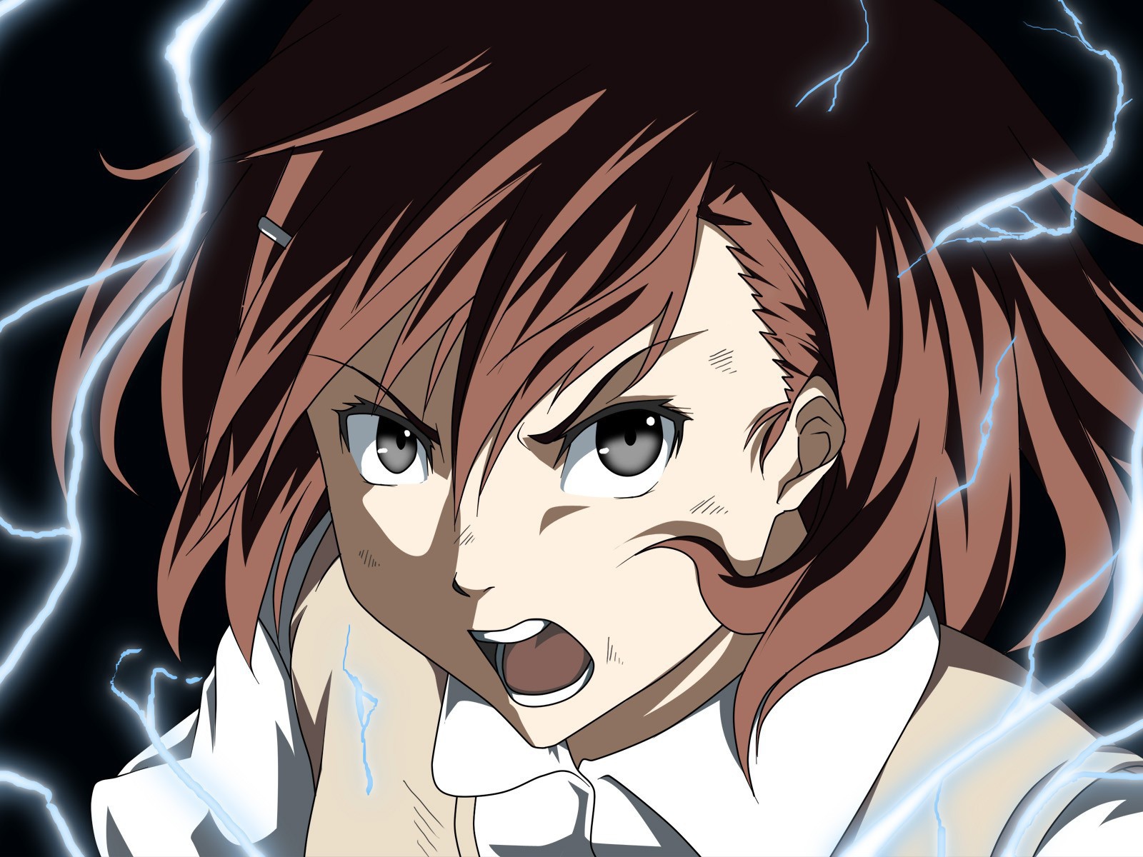 Персонаж аниме Некий научный Рейлган в окружении молний