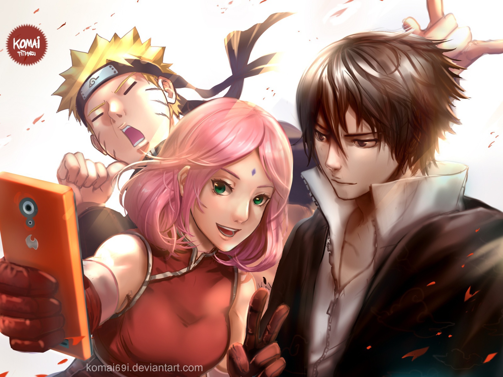 Девушка аниме Сакура Харуно  с персонажами Наруто