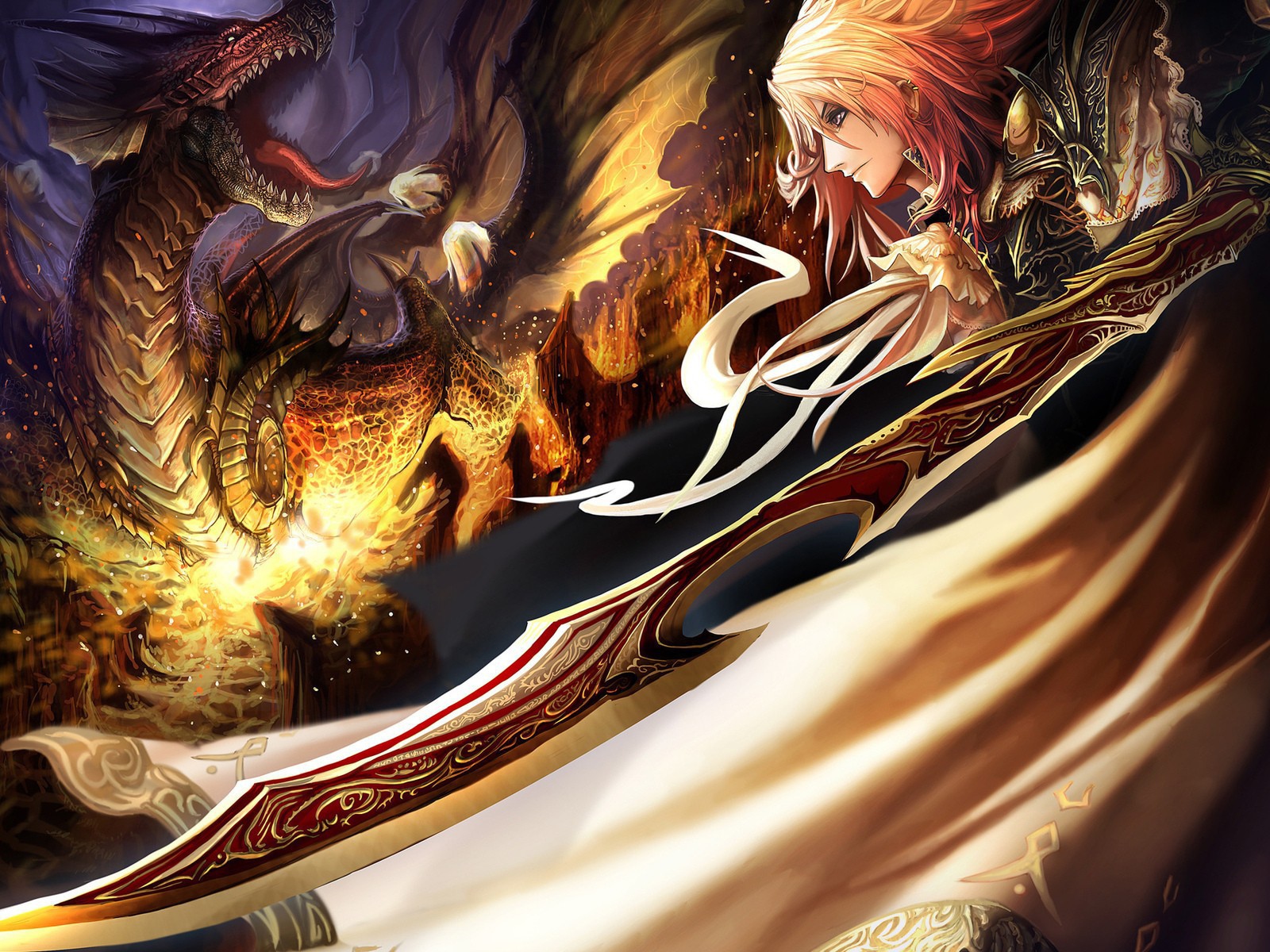 Девушка с мечом и дракон в мире аниме