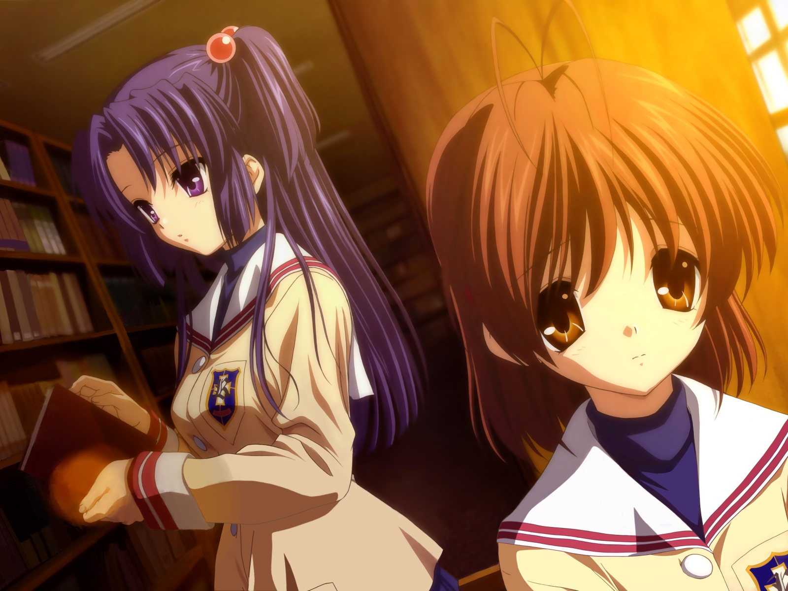 Девушки в библиотеке в аниме Кланнад
