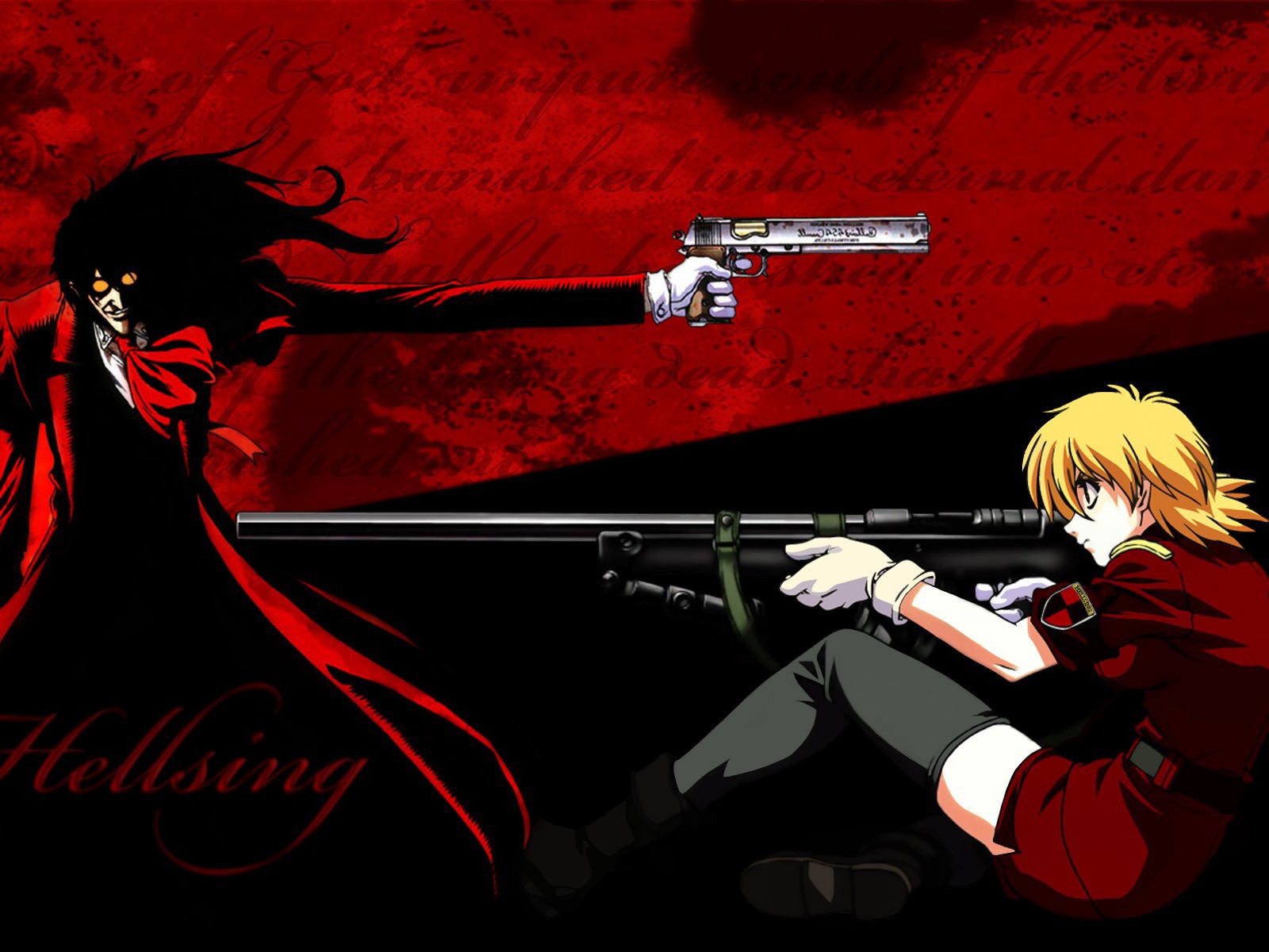 Персонажи аниме Hellsing с оружием