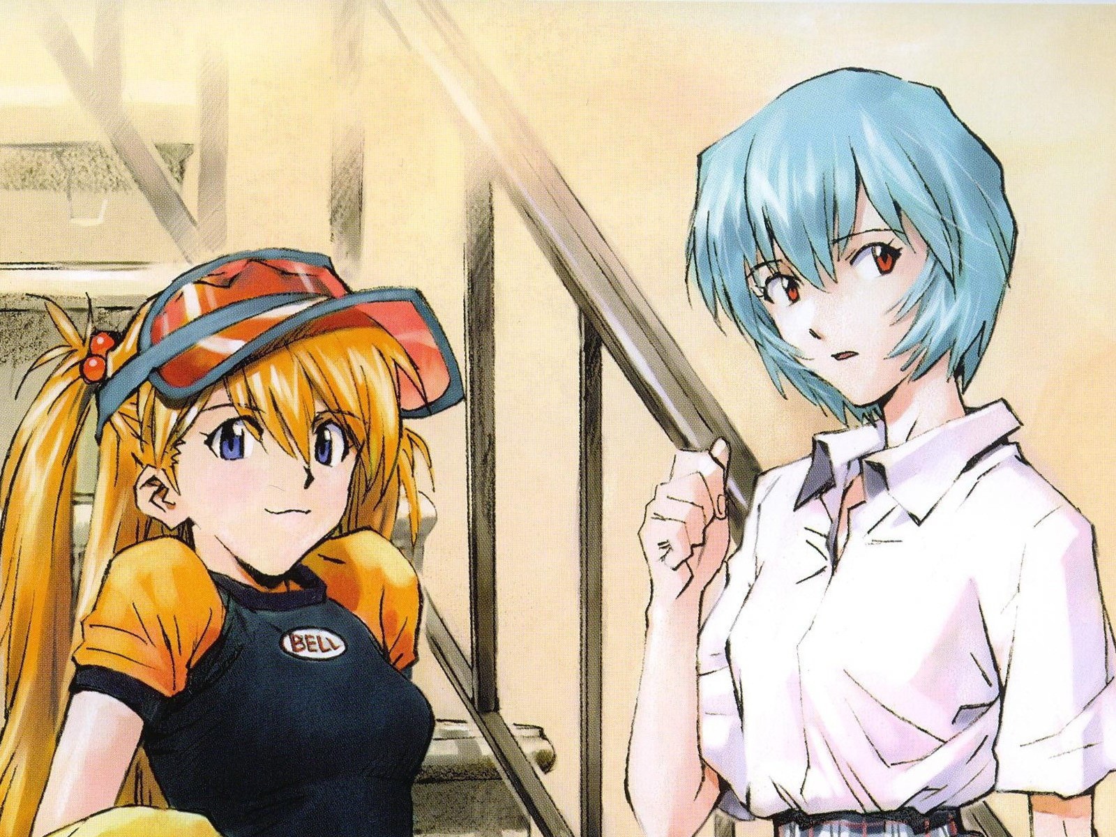 Рыжая девушка и парень из аниме Neon Genesis Evangelion