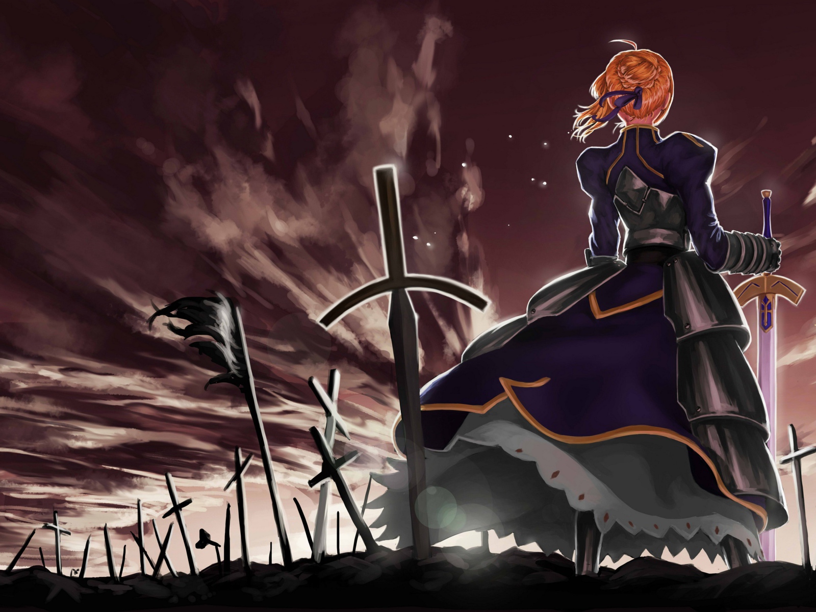 Мечи погибших воинов на поле битвы, аниме