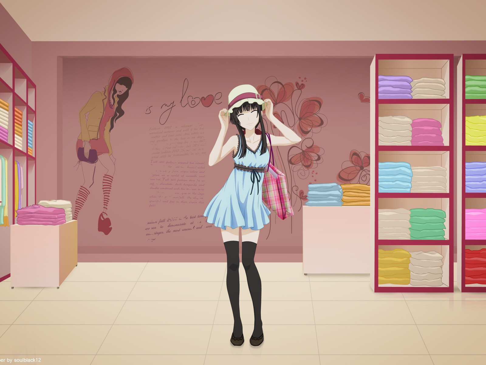 Девушка в магазине одежды, аниме