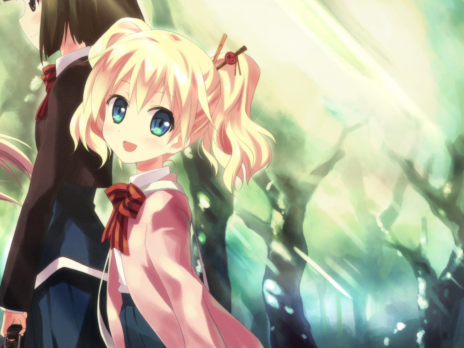 Девочка ведет младшую сестру в школу, аниме