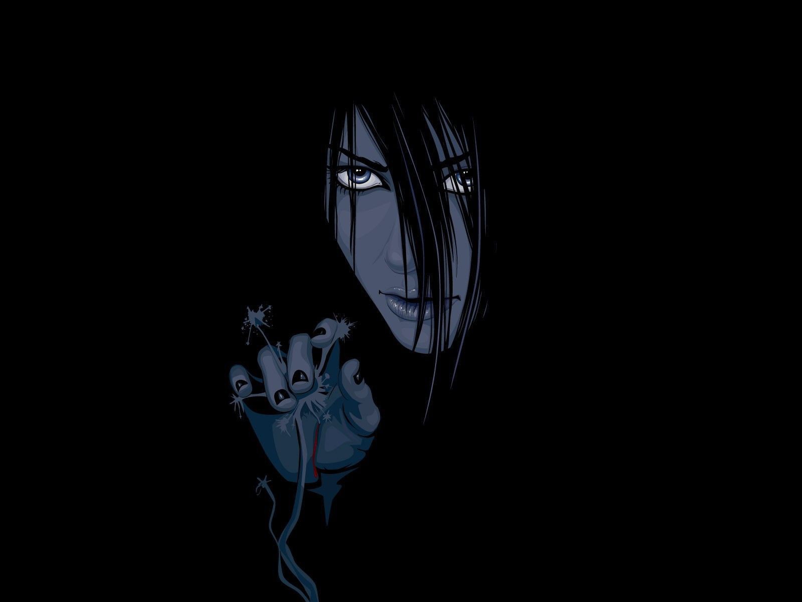 Девушка смотрит из мрака, аниме