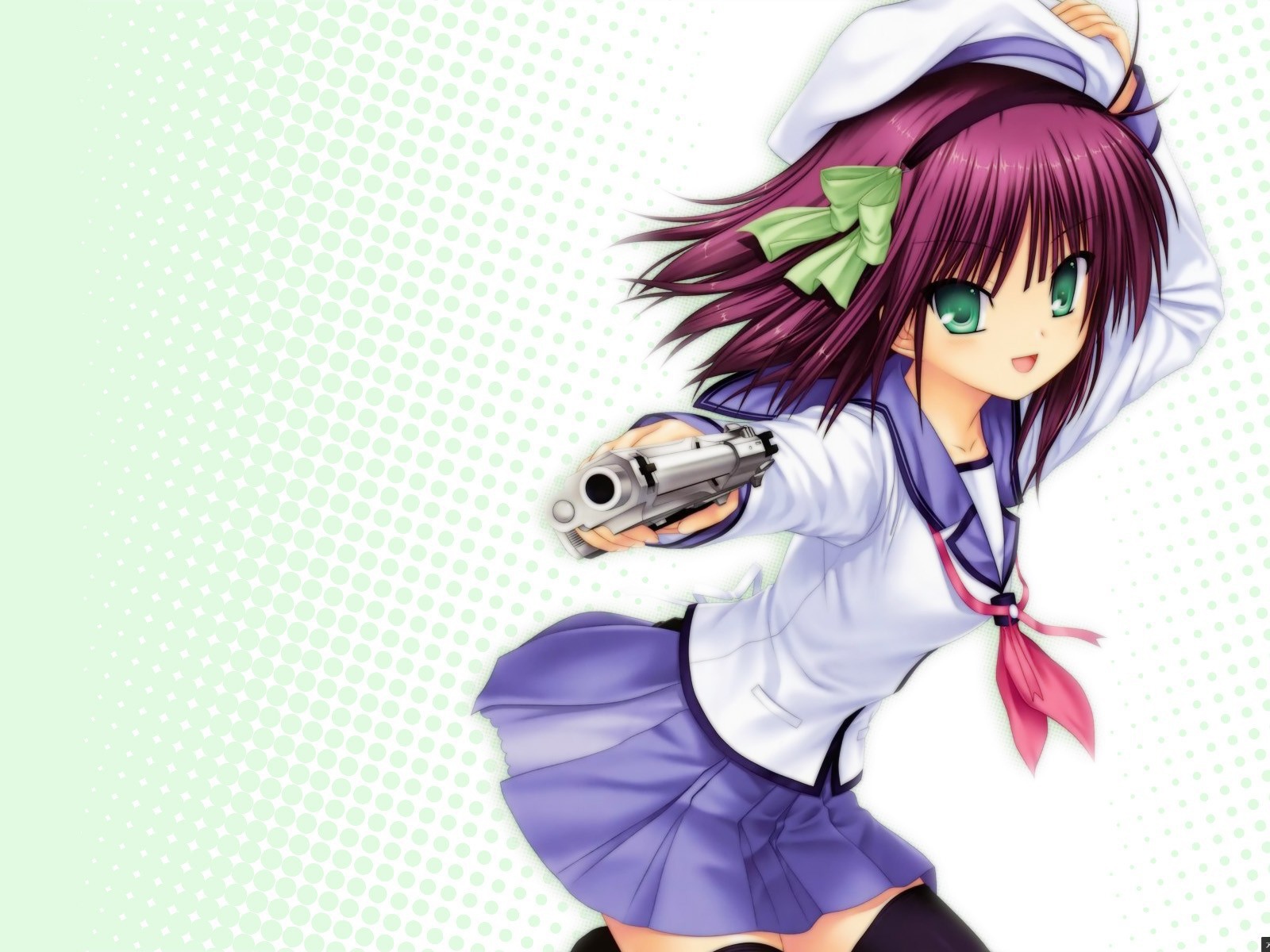 Девушка с пистолетом на голубом фоне, аниме Ангельские ритмы