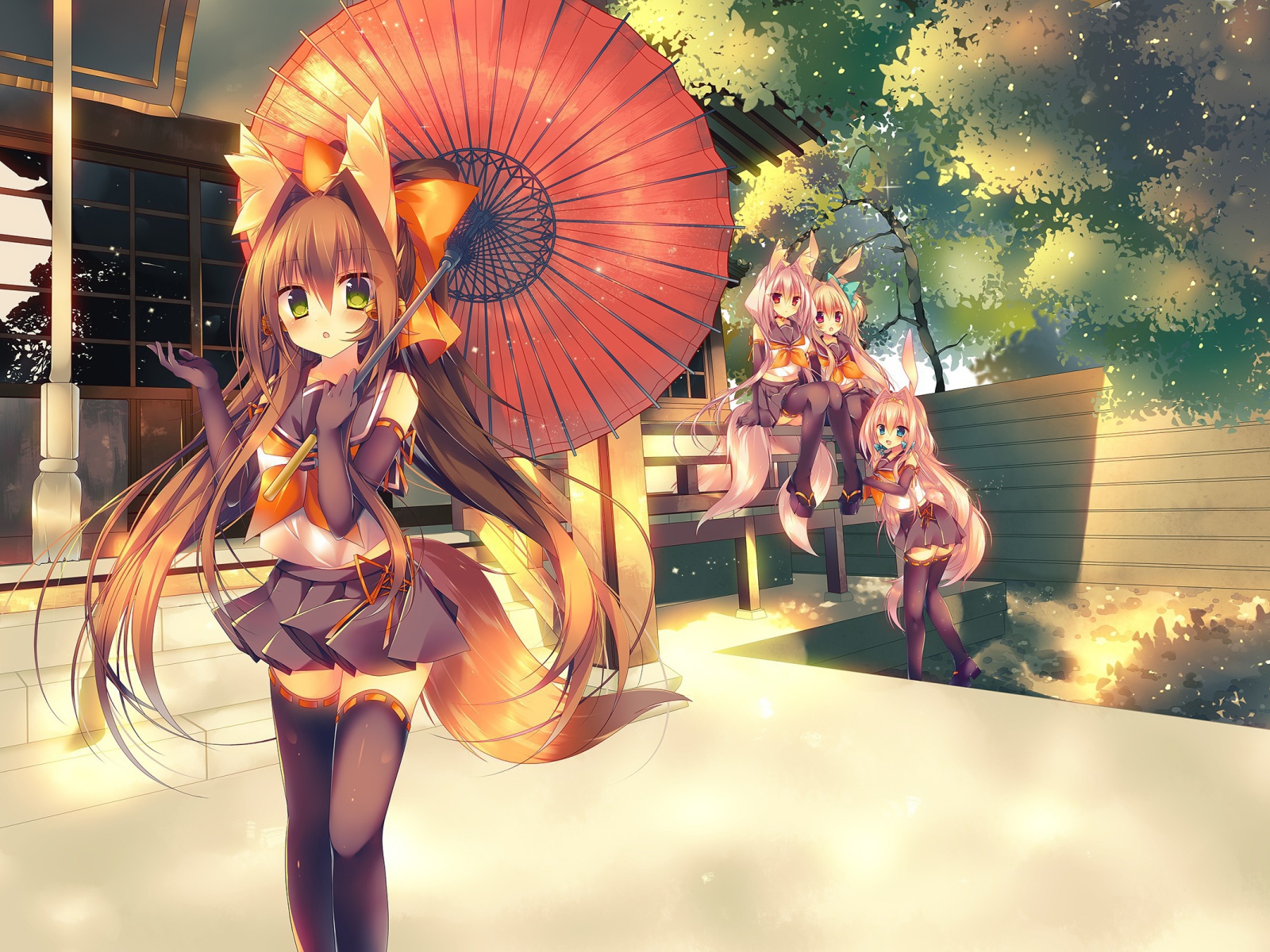 Девушка с зонтом из аниме Кэмономими