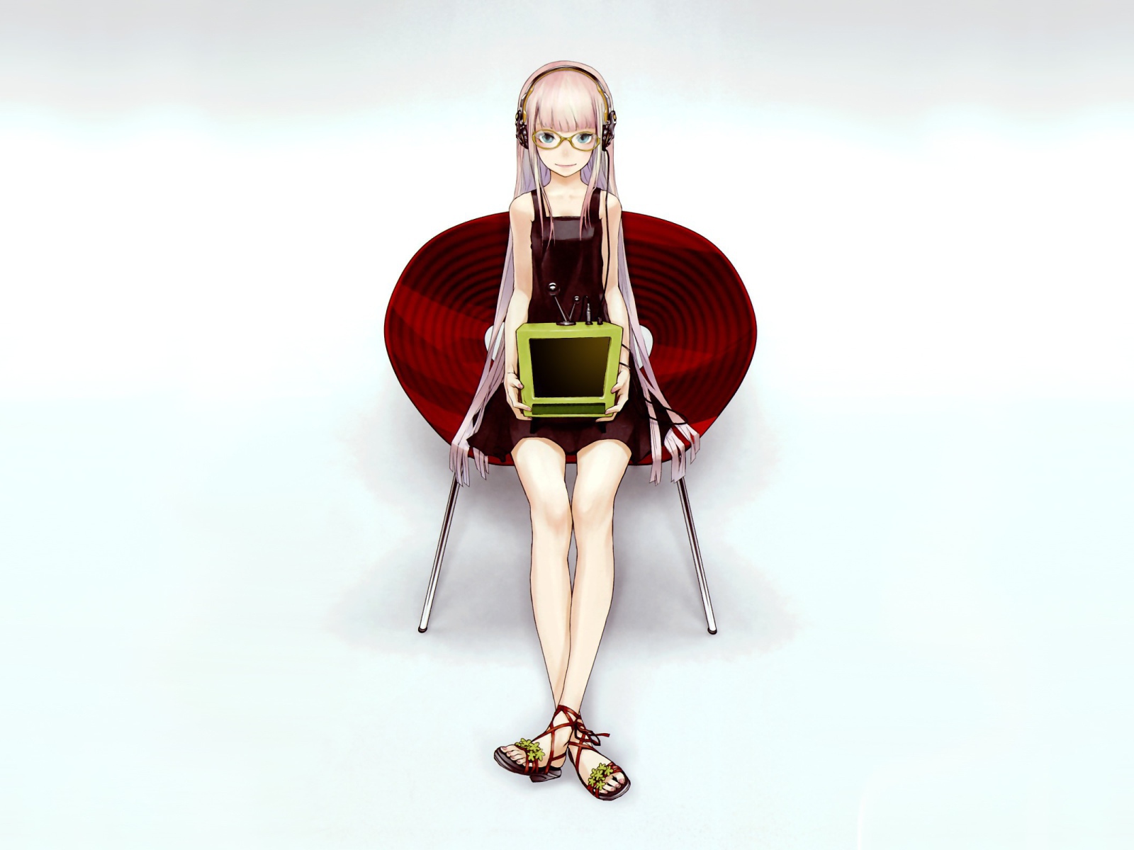 Аниме девушка вокалоид с компьютером