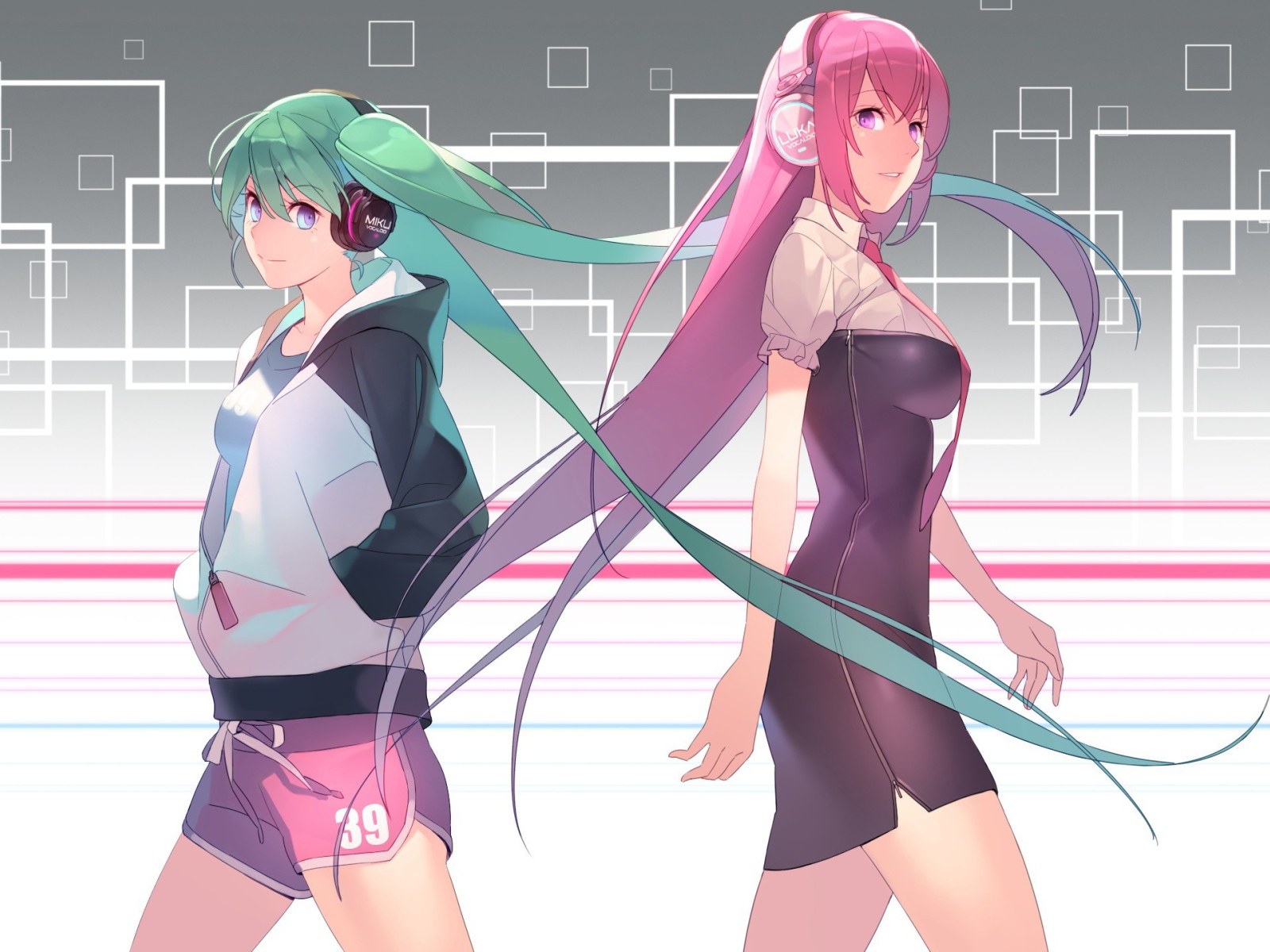 Вокалоиды с зелеными и розовыми волосами, аниме