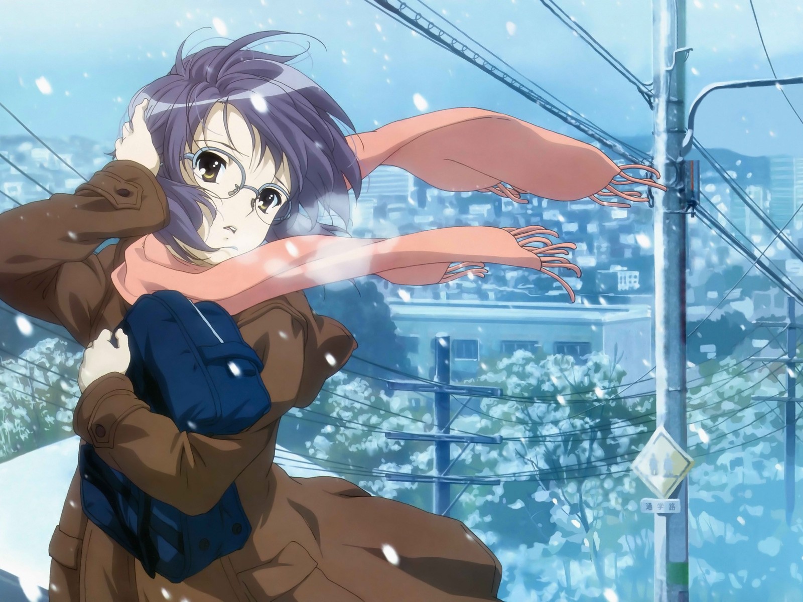 Ветер бьет в лицо девушки аниме