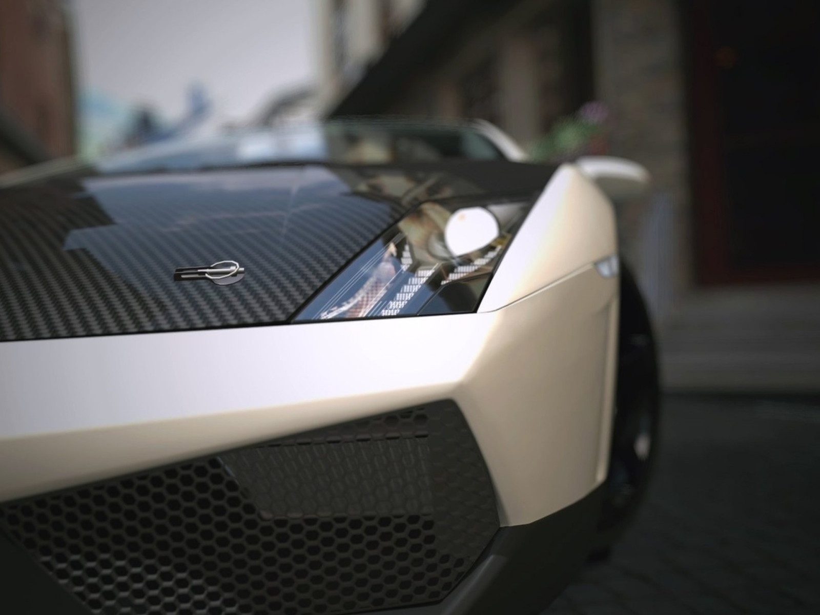 Карбоновый капот белого Ламборгини