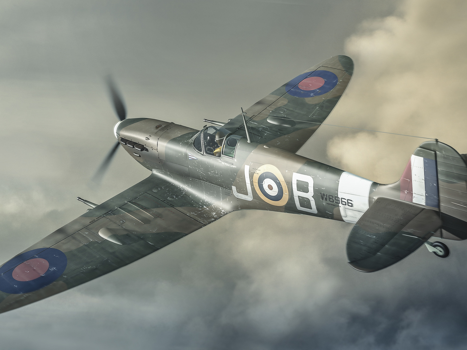 Военный самолет над облаками