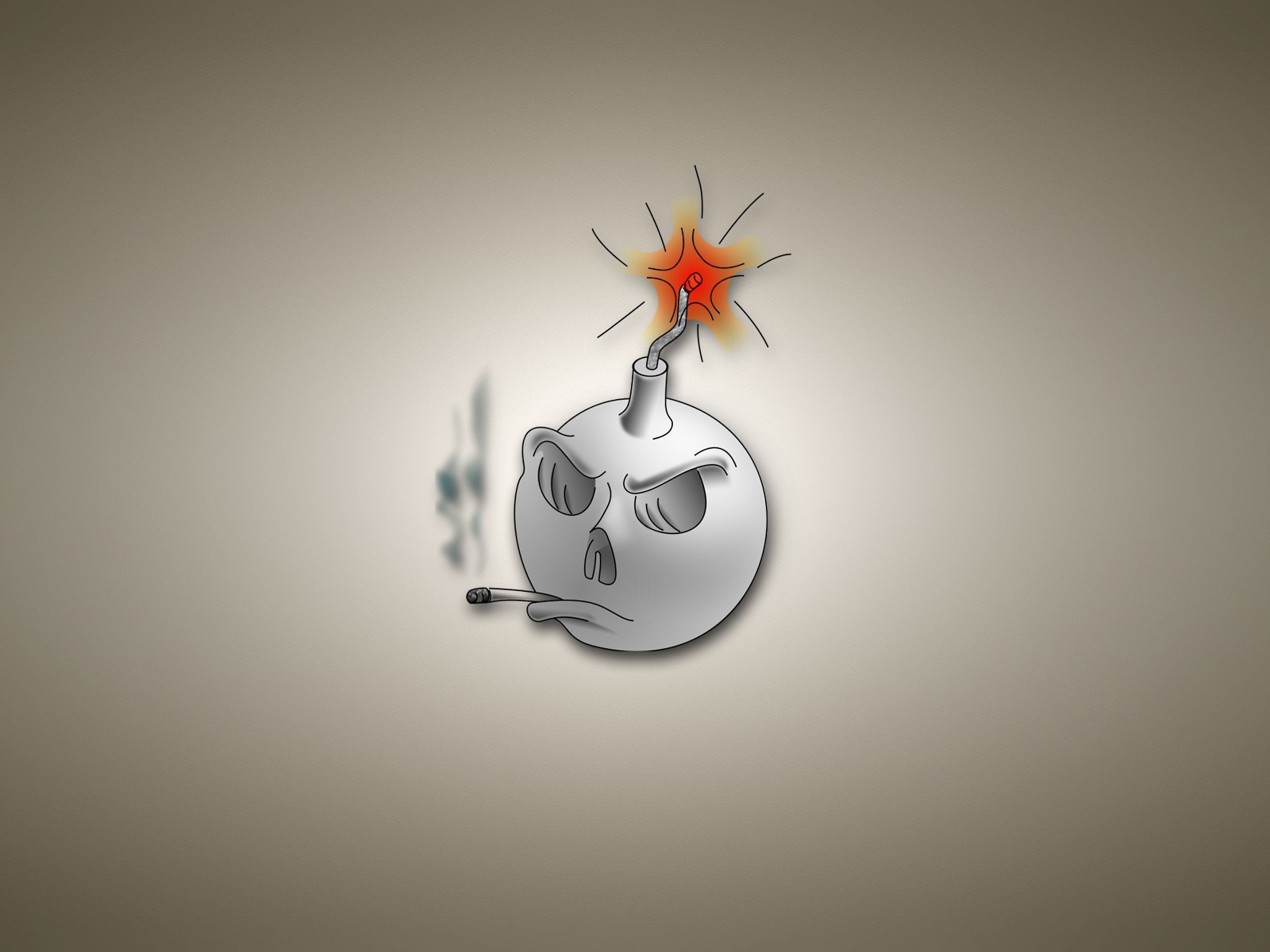 Бомба готова взорваться, серый фон