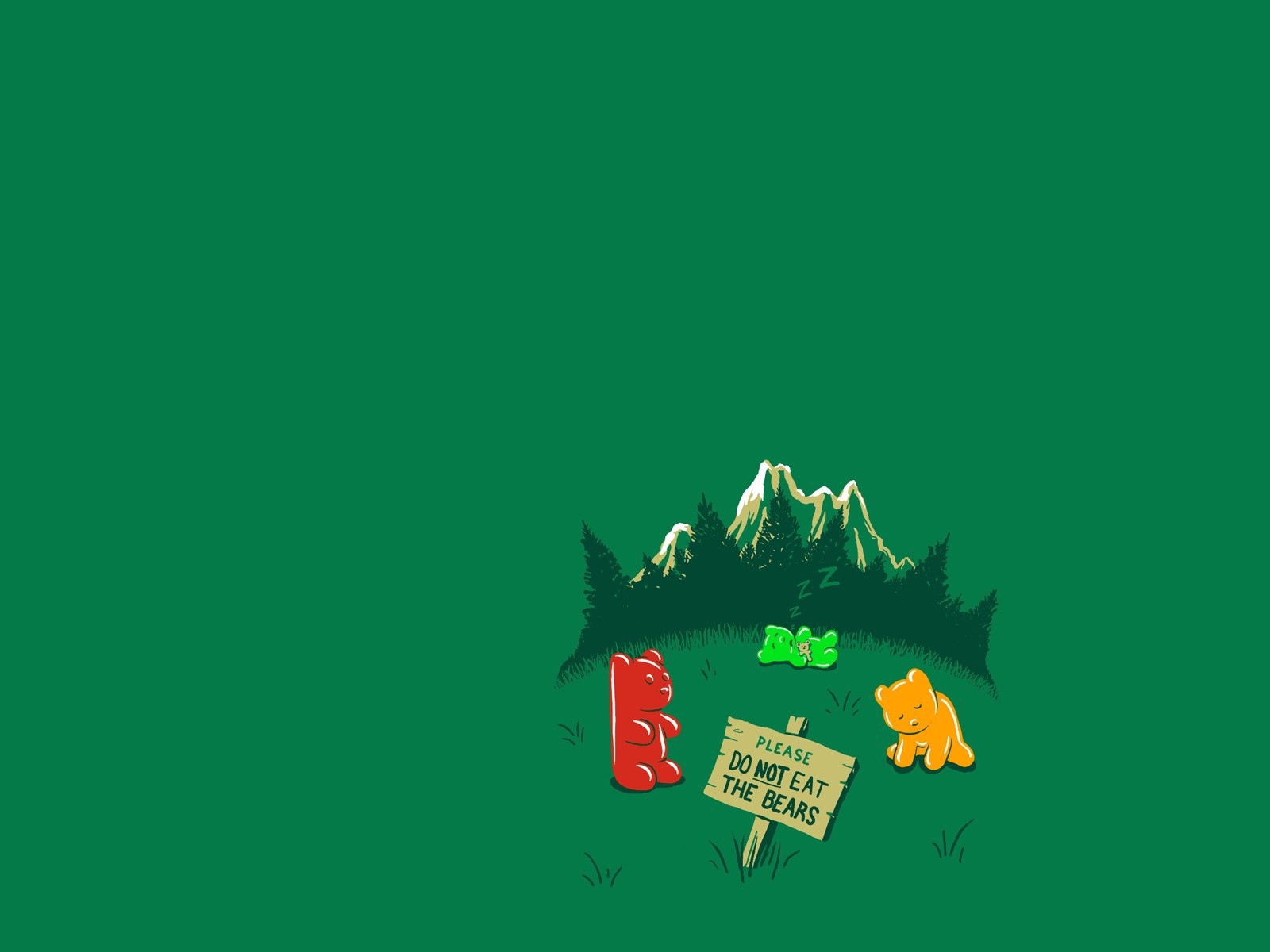 Не ешьте медведей, зеленый фон