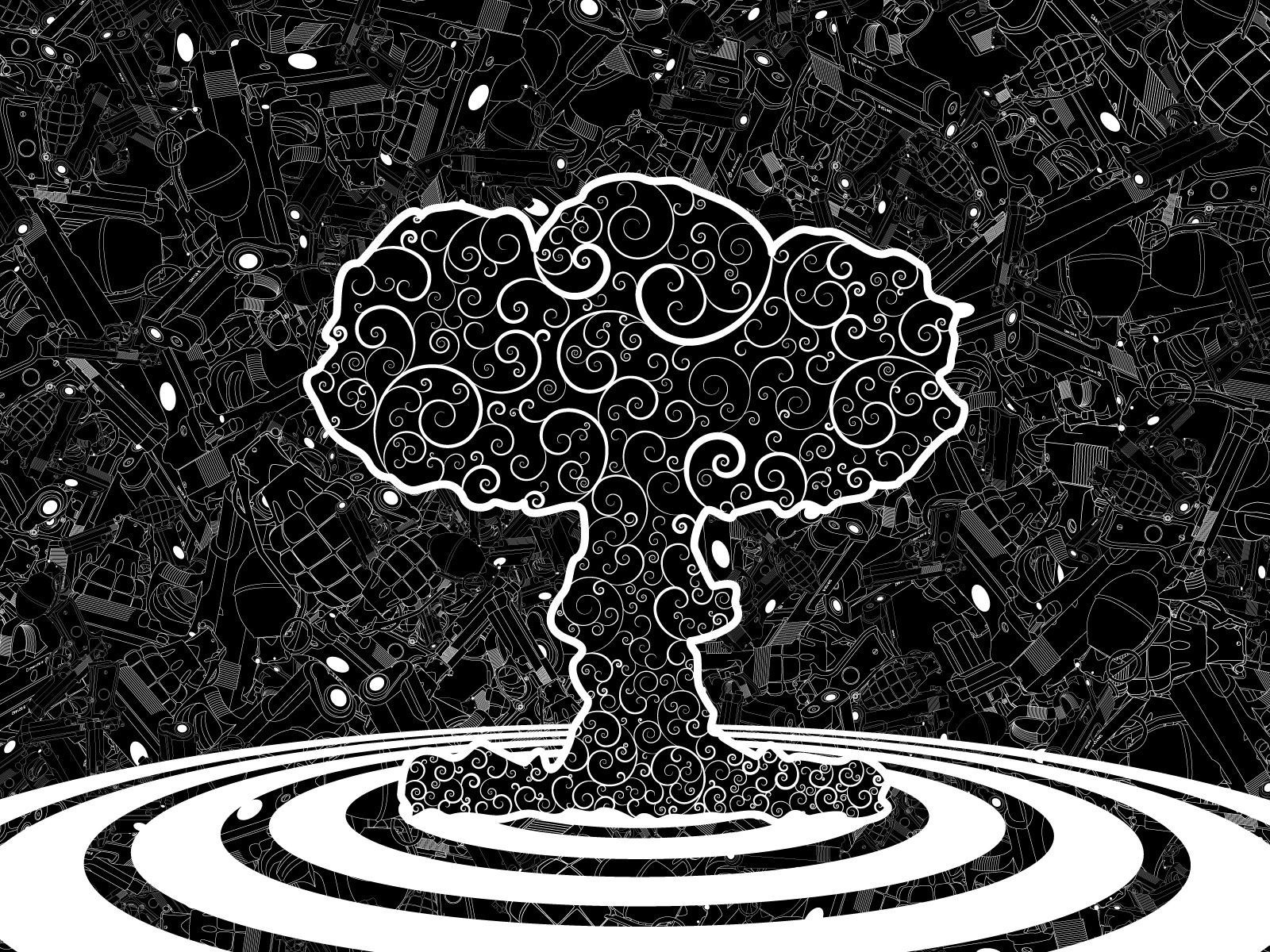 Монохромное абстрактное изображение атомного взрыва