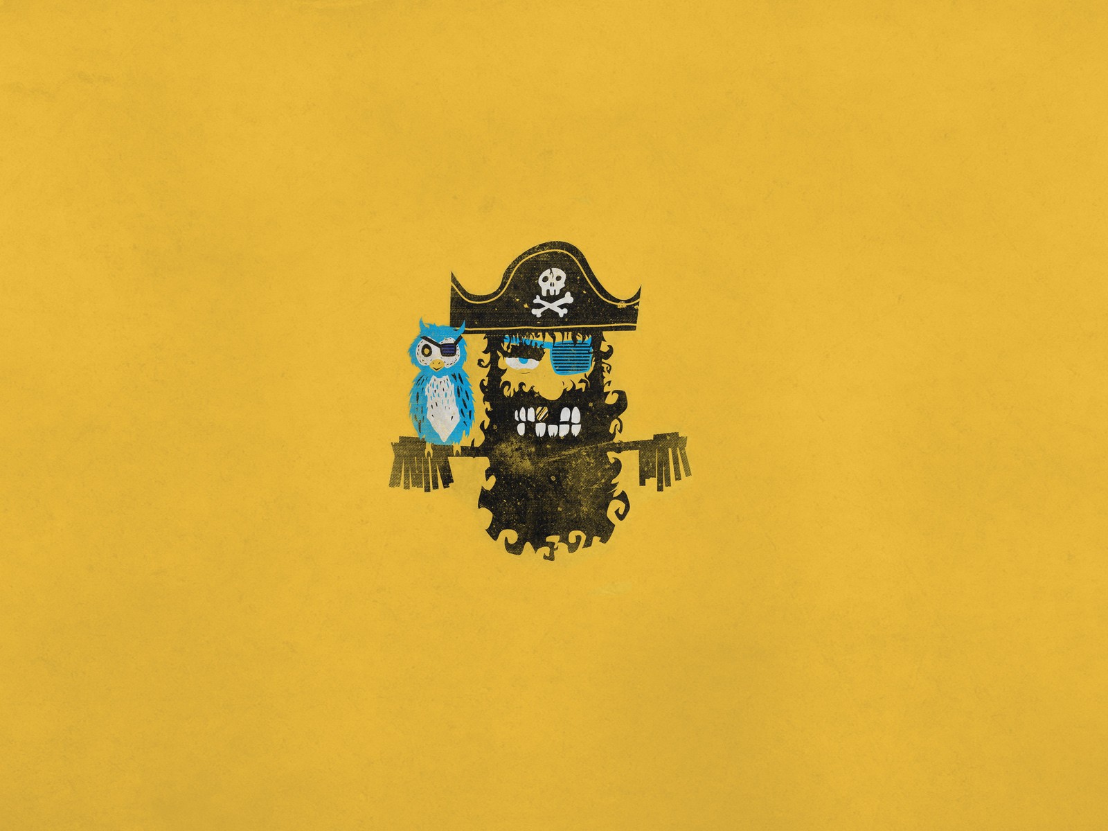 Пират и попугай, желтый фон