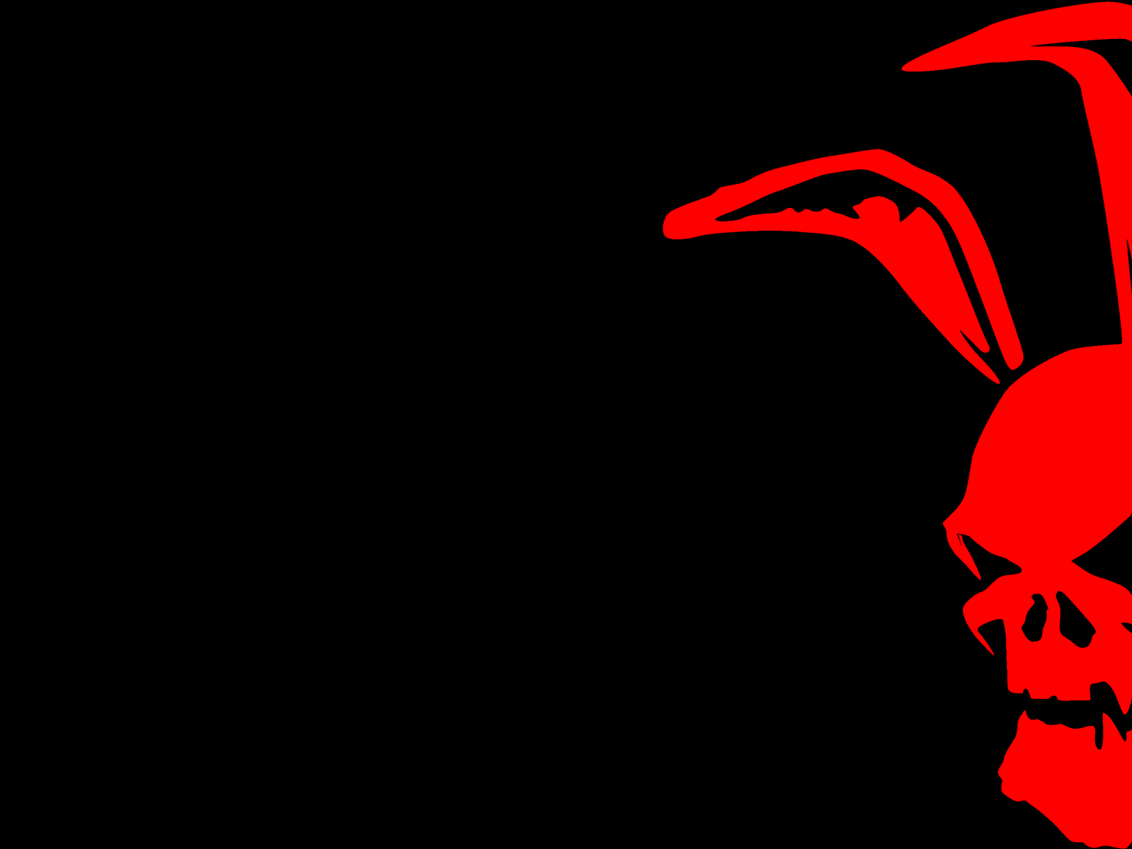 Красный череп с заячьими ушами на черном фоне