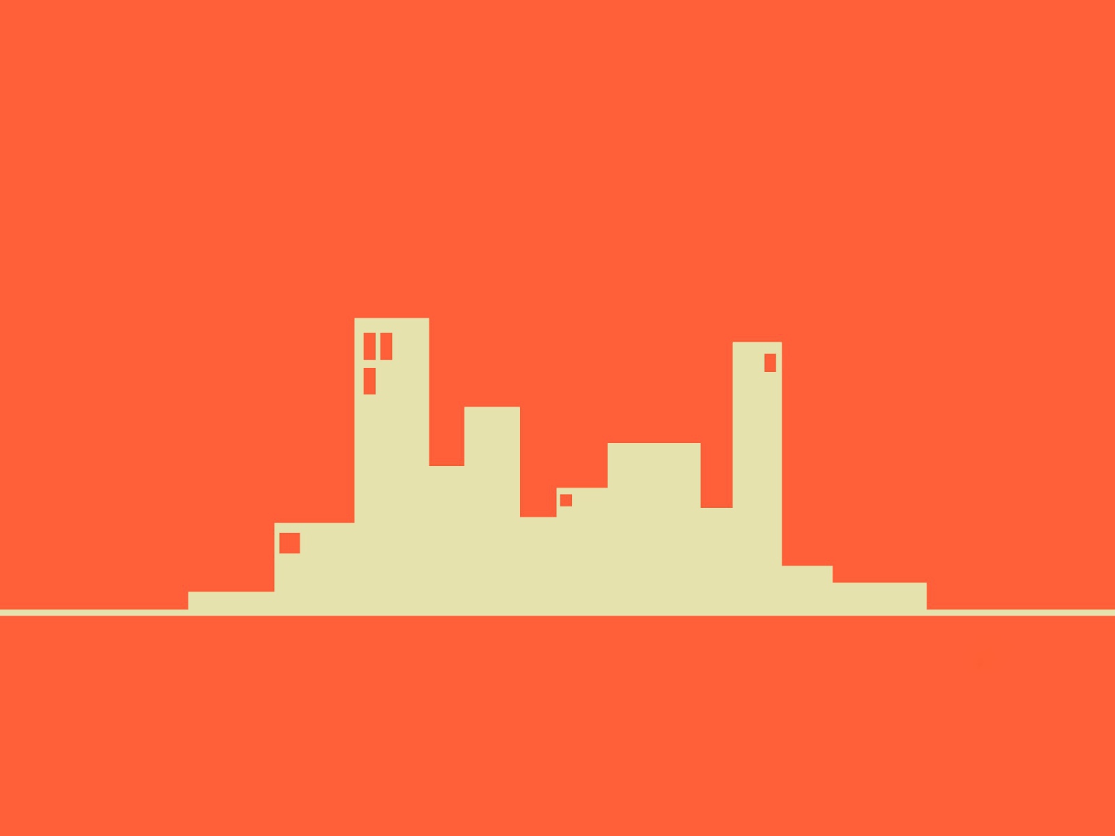 Силуэты зданий, оранжевый фон