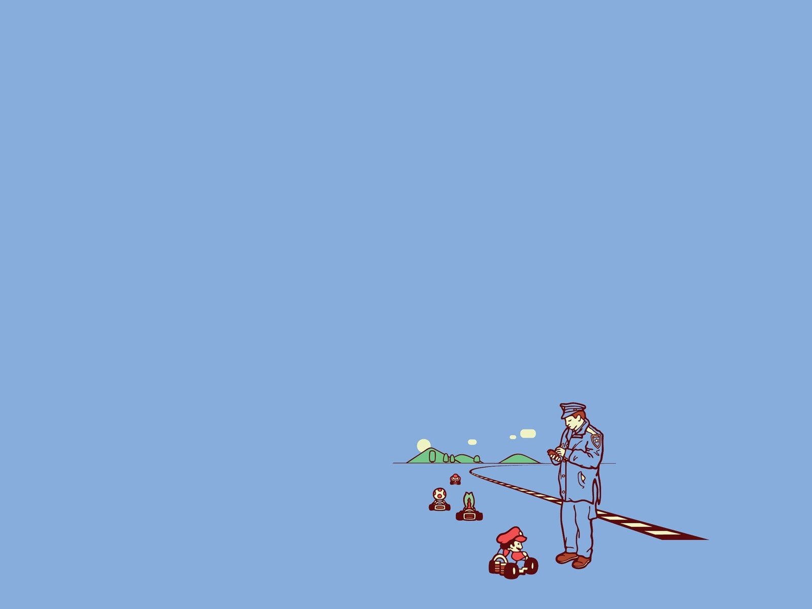 Полицейский остановил Марио на дороге, фон