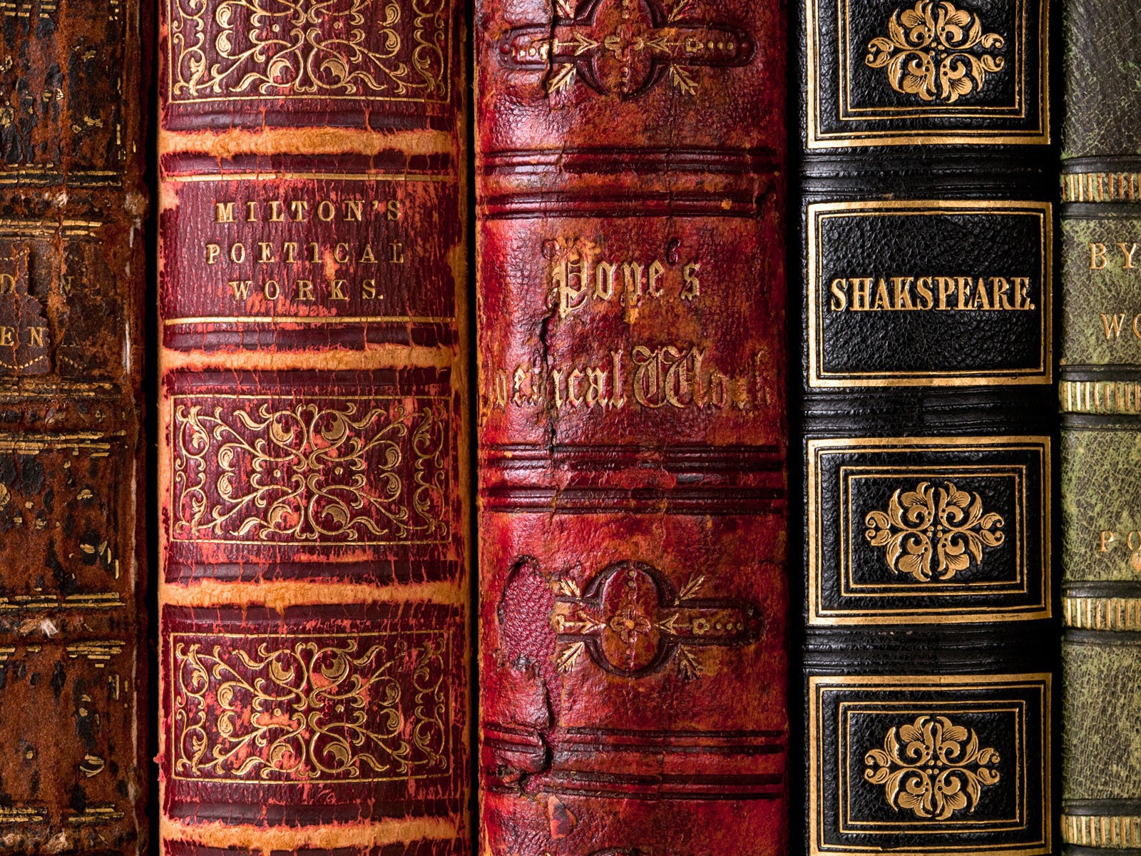 Корешки старых книг на полке библиотеки