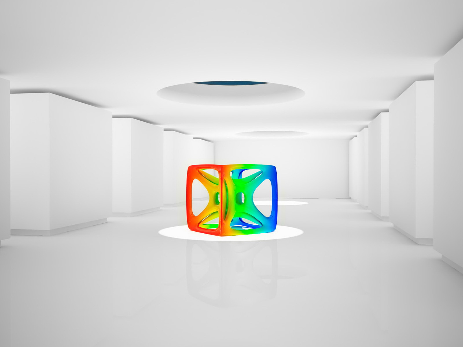 Трех цветная фигура в белой комнате